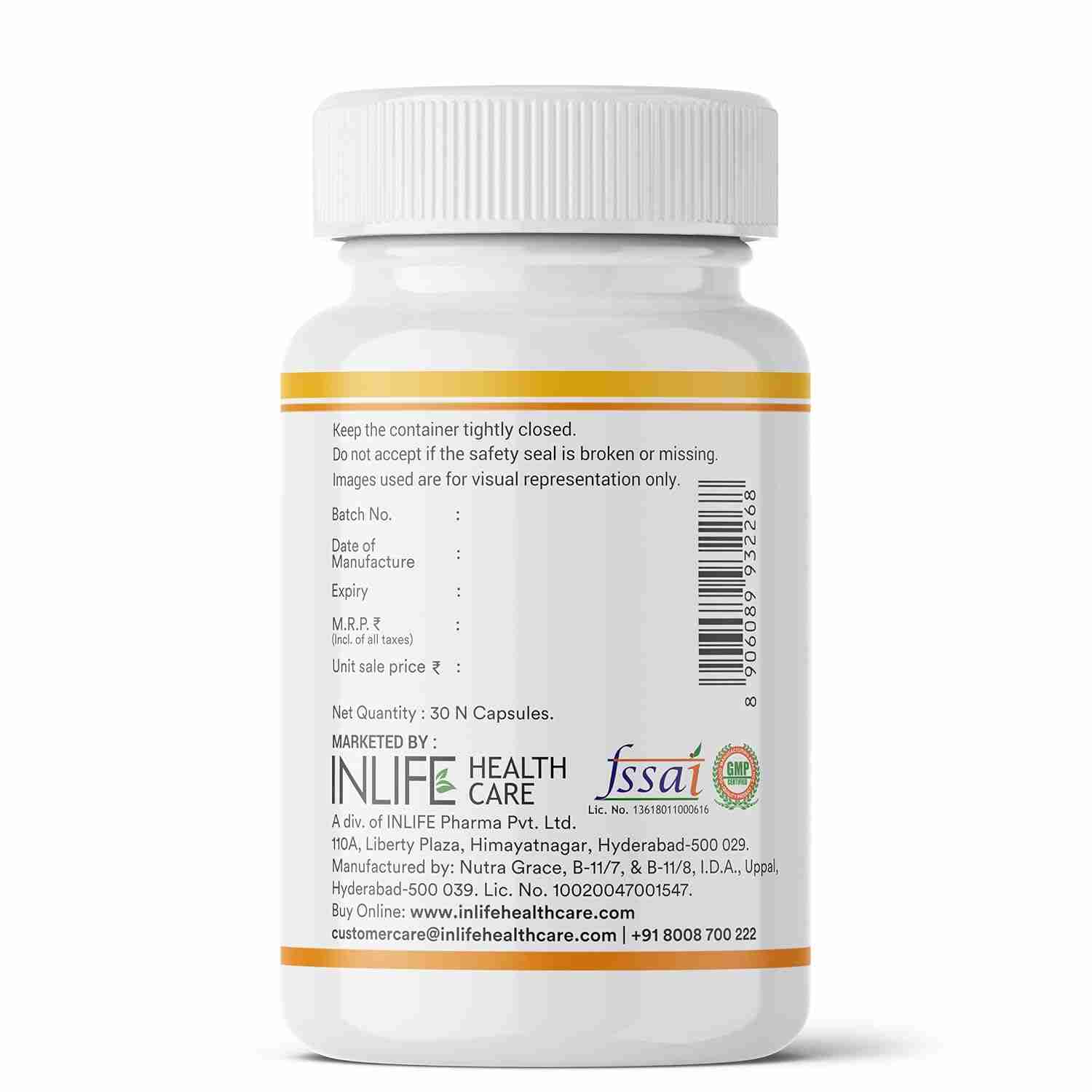 Inlife | Plant Based Natural Vitamin E | Sunflower Olive and Aloe Vera Oil | Face Hair Skin Health Supplement | 30 Liquid Filled Veg Cap (Pack of 1, 30)