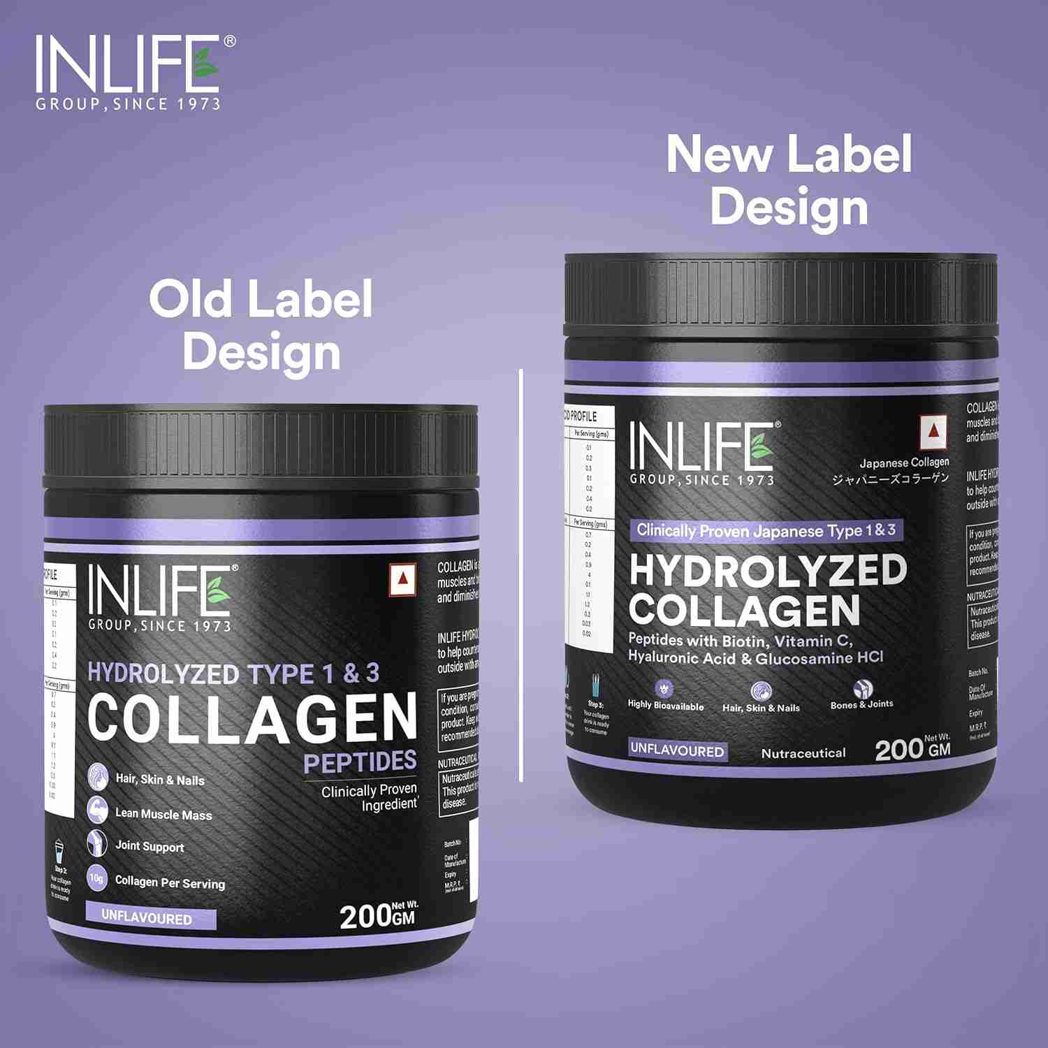 Inlife | Japanese Hydrolyzed Collagen Peptides Powder Clinically Proven Ingredient, Type 1 & 3, Skin Health, Bone Health Supplement for Men & Women (Unflavoured, Collagen, 200g)