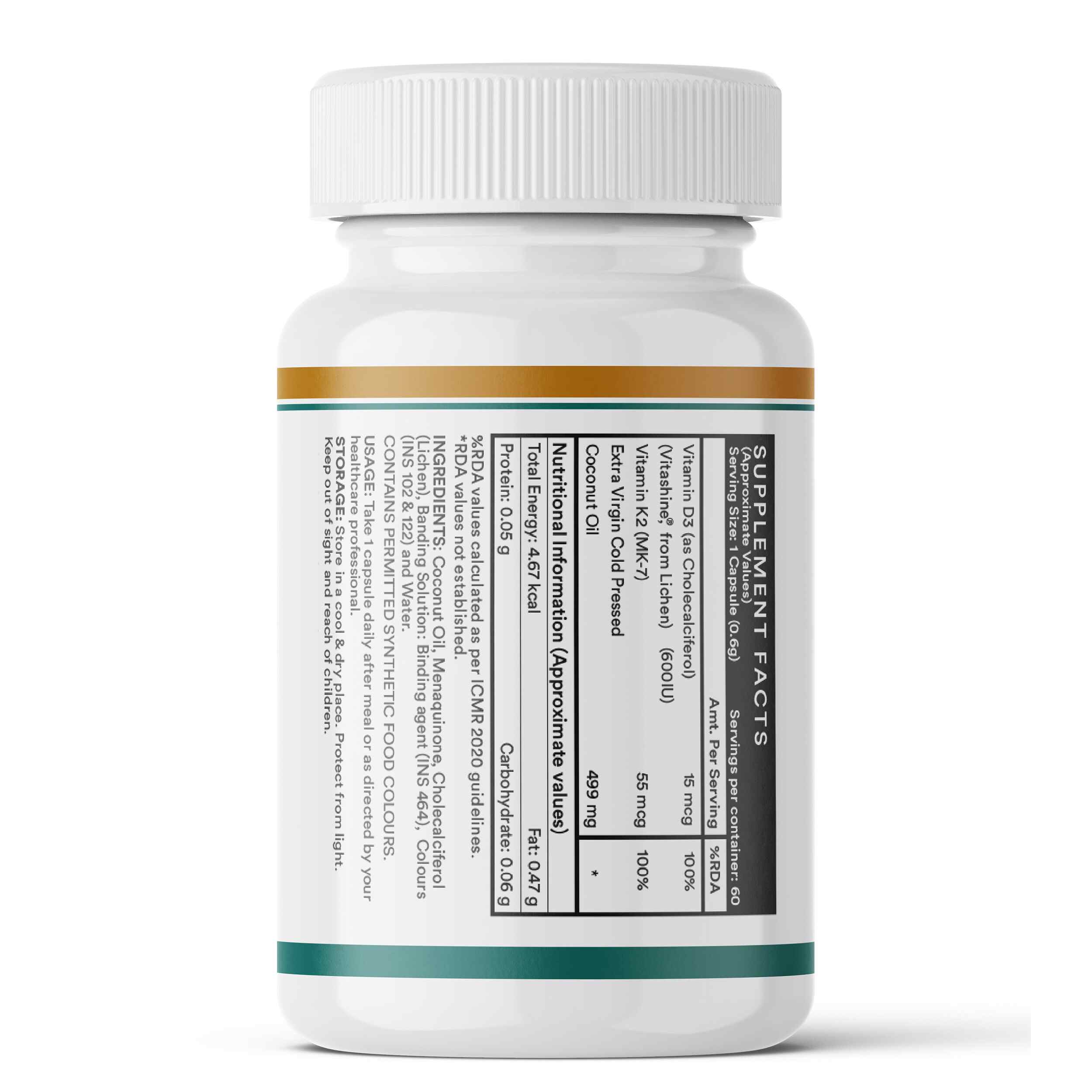 Inlife | Vitamin D3 600 IU K2 MK7 55 mcg | Plant Based Lichen Sourced | Bone Muscle & Immunity Health | Men Women | 60 Veg Cap