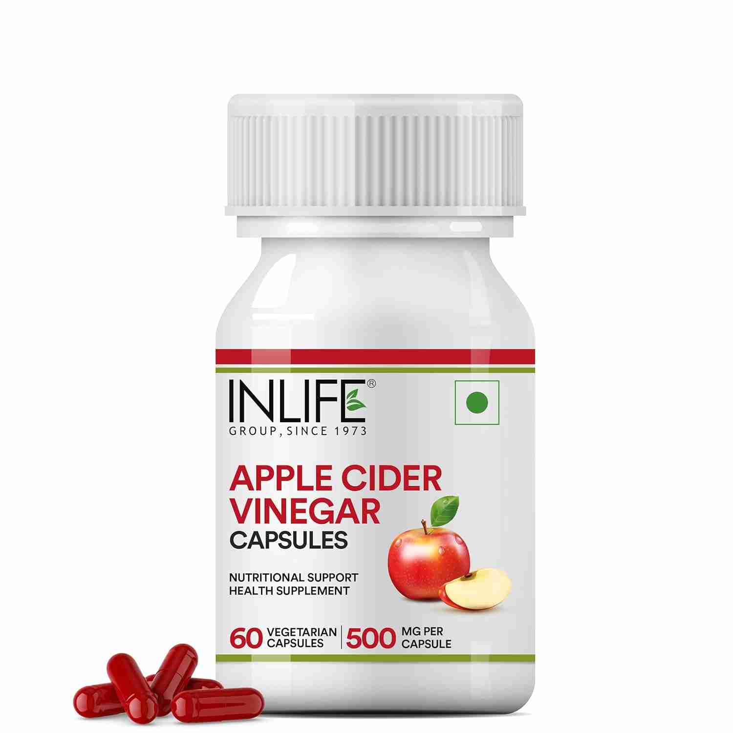 Inlife | Apple Cider Vinegar Supplement | Weight Management, Metabolism, Healthy Digestion | Plant Based Nutrition, 600mg | 60 Veg Cap (Pack of 1, 60)