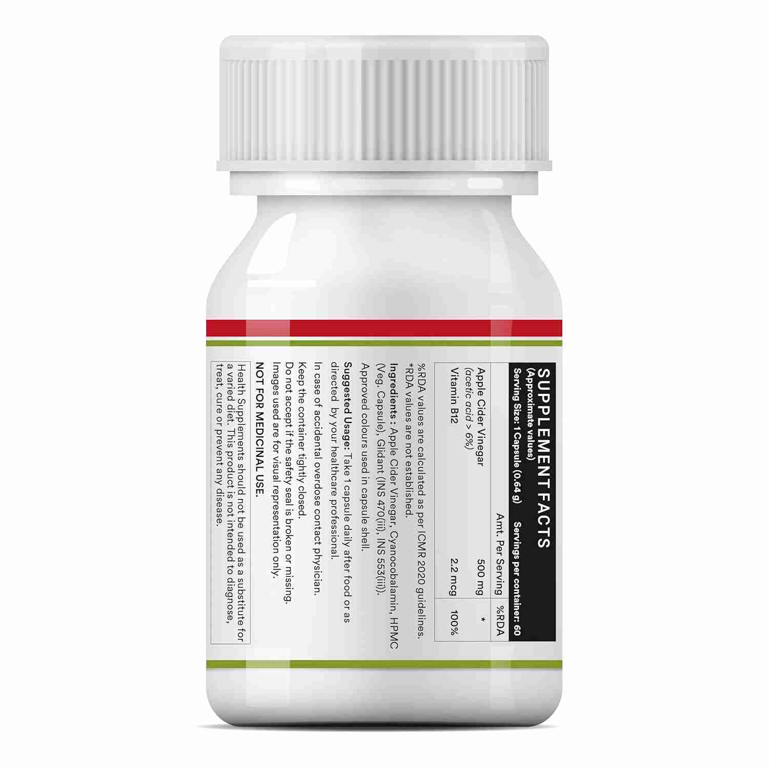 Inlife | Apple Cider Vinegar Supplement | Weight Management, Metabolism, Healthy Digestion | Plant Based Nutrition, 600mg | 60 Veg Cap (Pack of 1, 60)