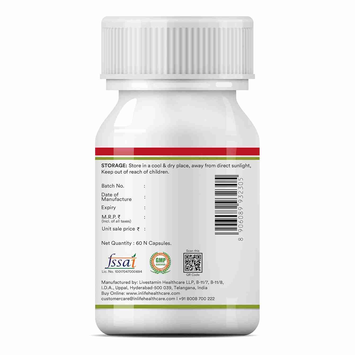 Inlife | Apple Cider Vinegar Supplement | Weight Management, Metabolism, Healthy Digestion | Plant Based Nutrition, 600mg | 60 Veg Cap (Pack of 1, 60)