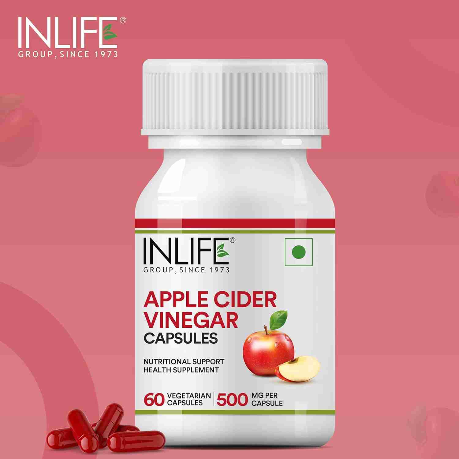 Inlife | Apple Cider Vinegar Supplement | Weight Management, Metabolism, Healthy Digestion | Plant Based Nutrition, 600mg | 60 Veg Cap (Pack of 1, 60)