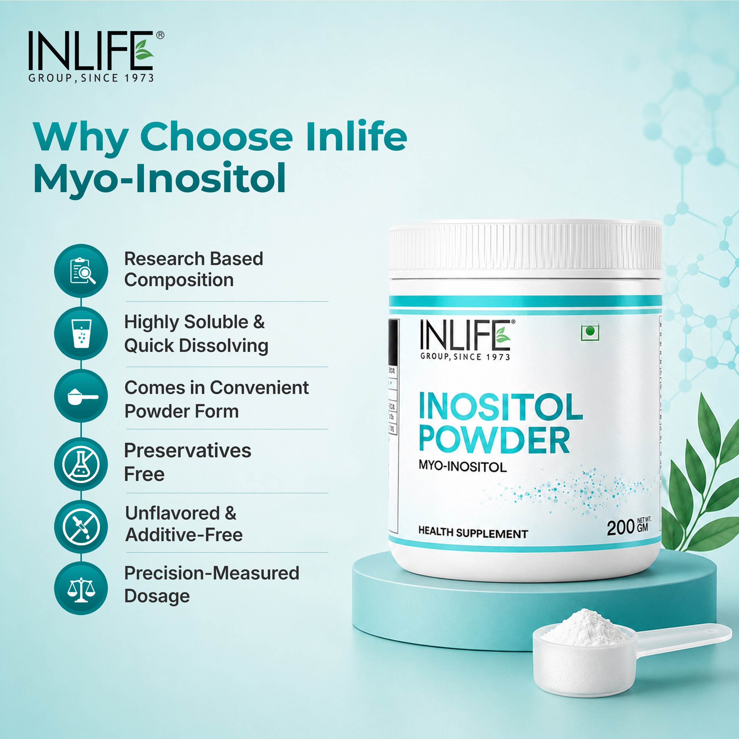 Inlife | Myo Inositol Powder 2000mg | Unflavoured | Hormonal Metabolic Balance & PCOS Support for Women | 200g