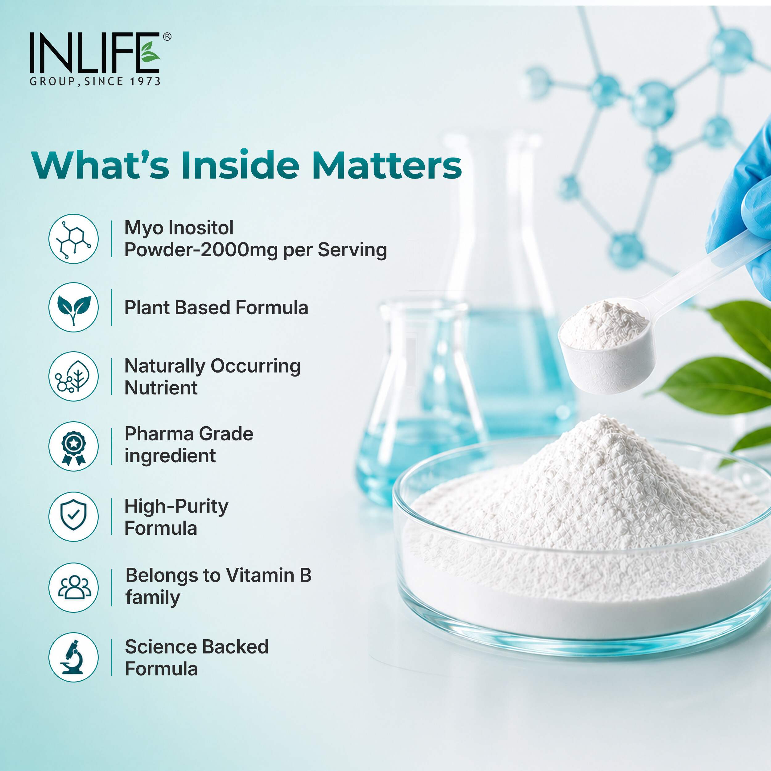 Inlife | Myo Inositol Powder 2000mg | Unflavoured | Hormonal Metabolic Balance & PCOS Support for Women | 200g
