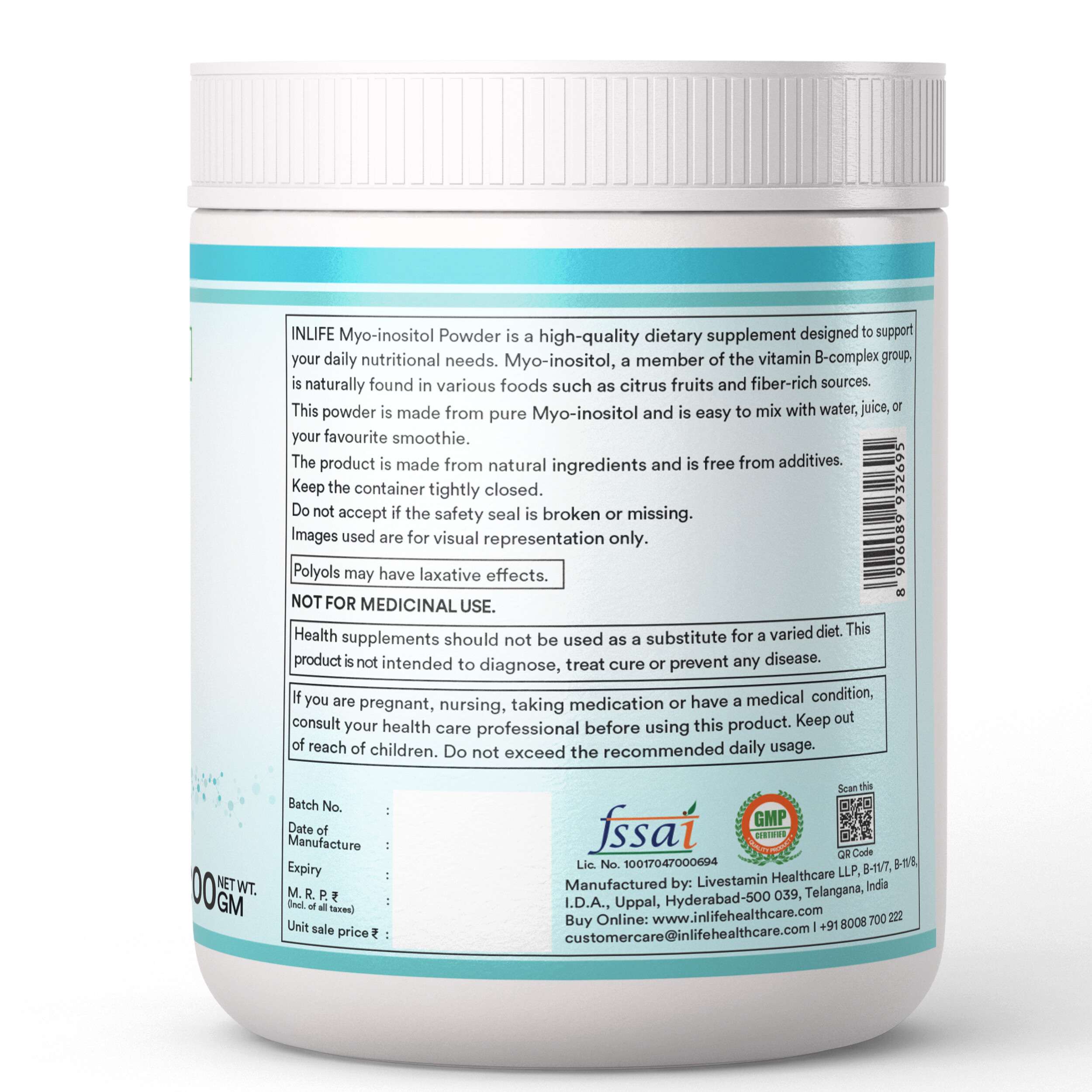 Inlife | Myo Inositol Powder 2000mg | Unflavoured | Hormonal Metabolic Balance & PCOS Support for Women | 200g