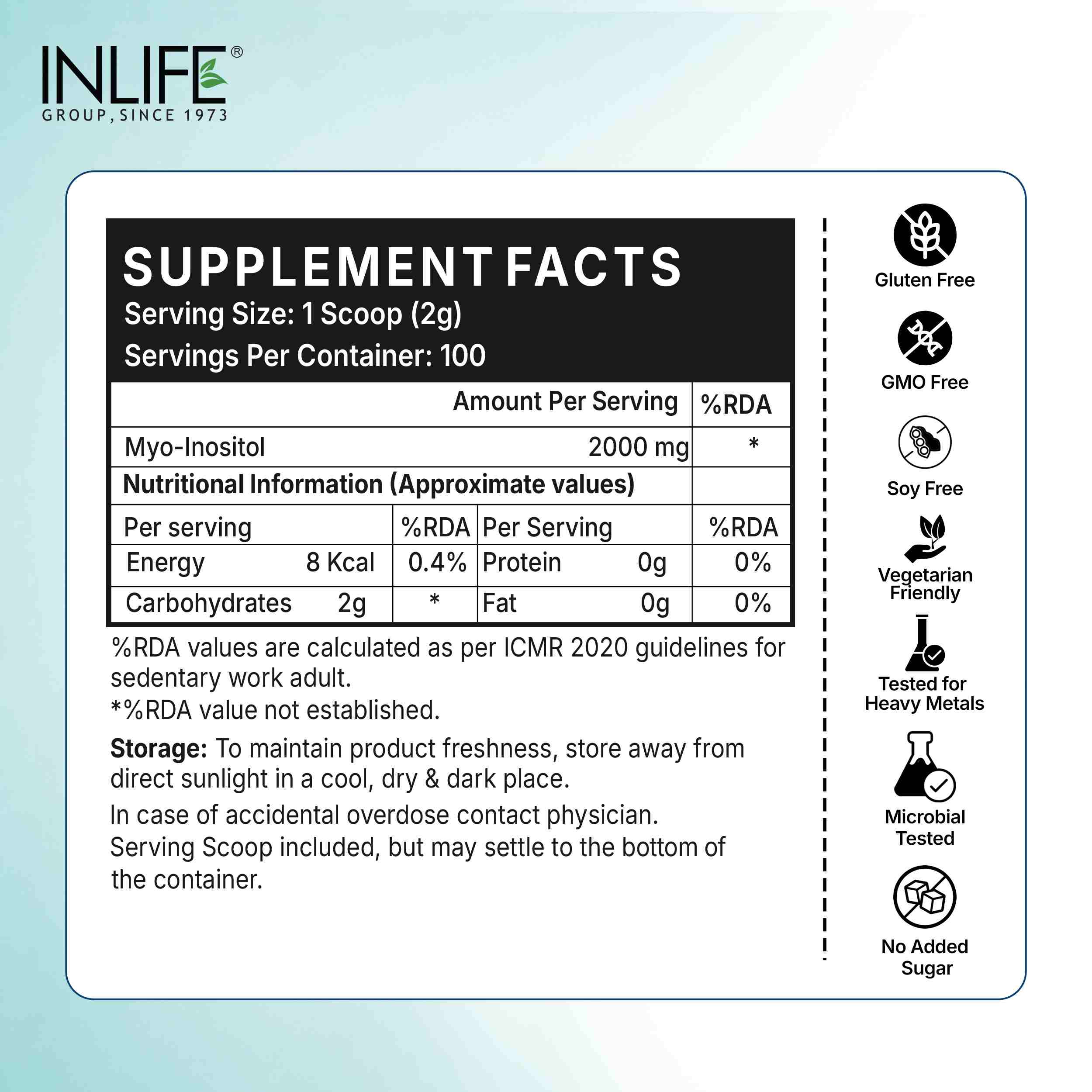 Inlife | Myo Inositol Powder 2000mg | Unflavoured | Hormonal Metabolic Balance & PCOS Support for Women | 200g