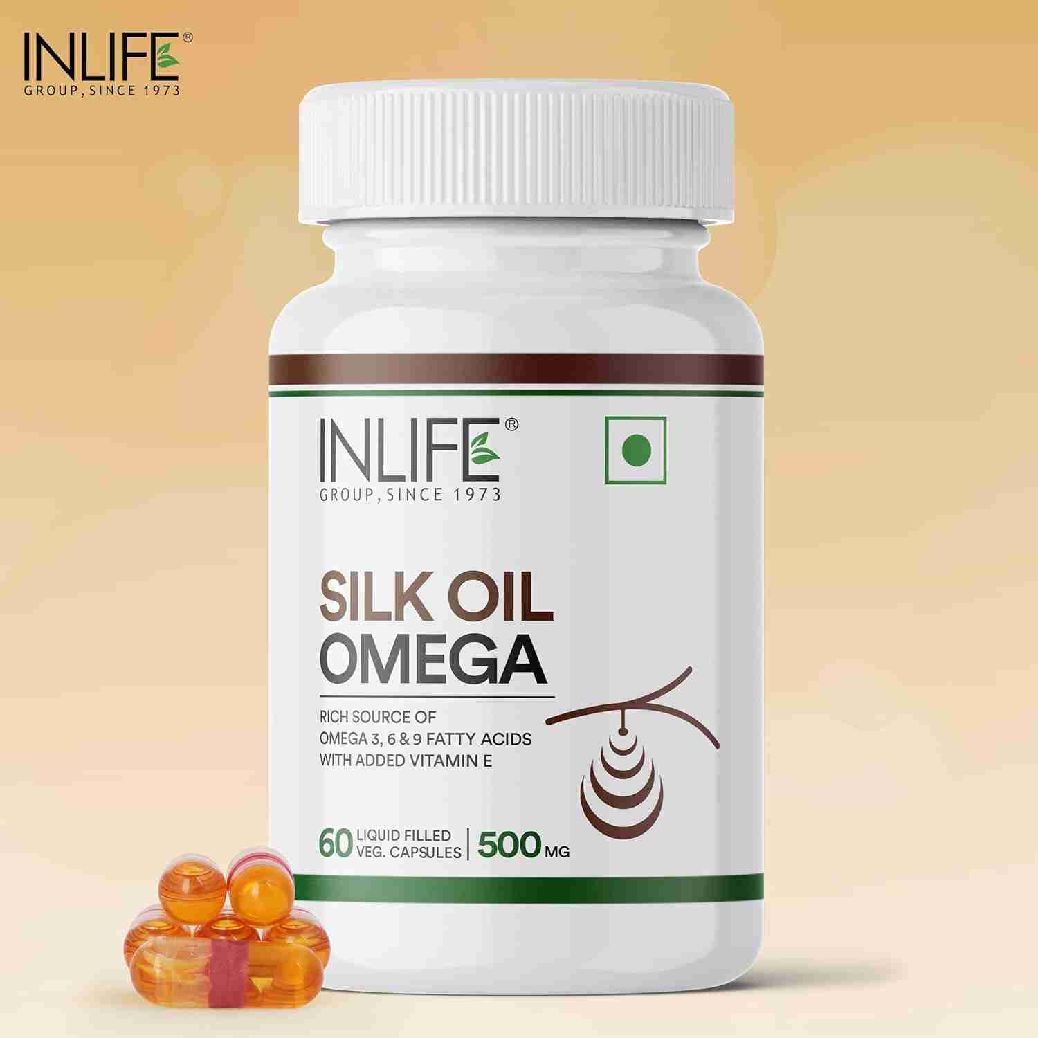 Inlife | Silk Oil Veg Omega 3 6 9 Capsules, Daily Health Supplement for Heart Health, Men Women, 500mg | 60 Veg Cap (Pack of 1, 60)