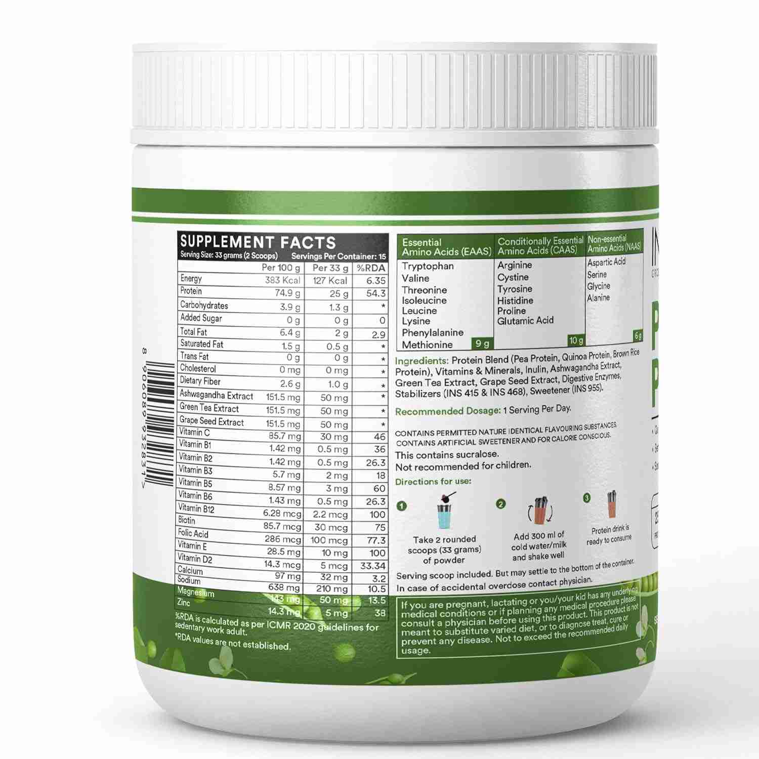 Inlife | Plant Protein Powder | Pea, Quinoa & Brown Rice | 25g Protein | Ashwagandha, Green Tea & Grape Seed Extract | Digestive Enzymes Bodybuilding Supplement (Cookies & Cream, 500g)