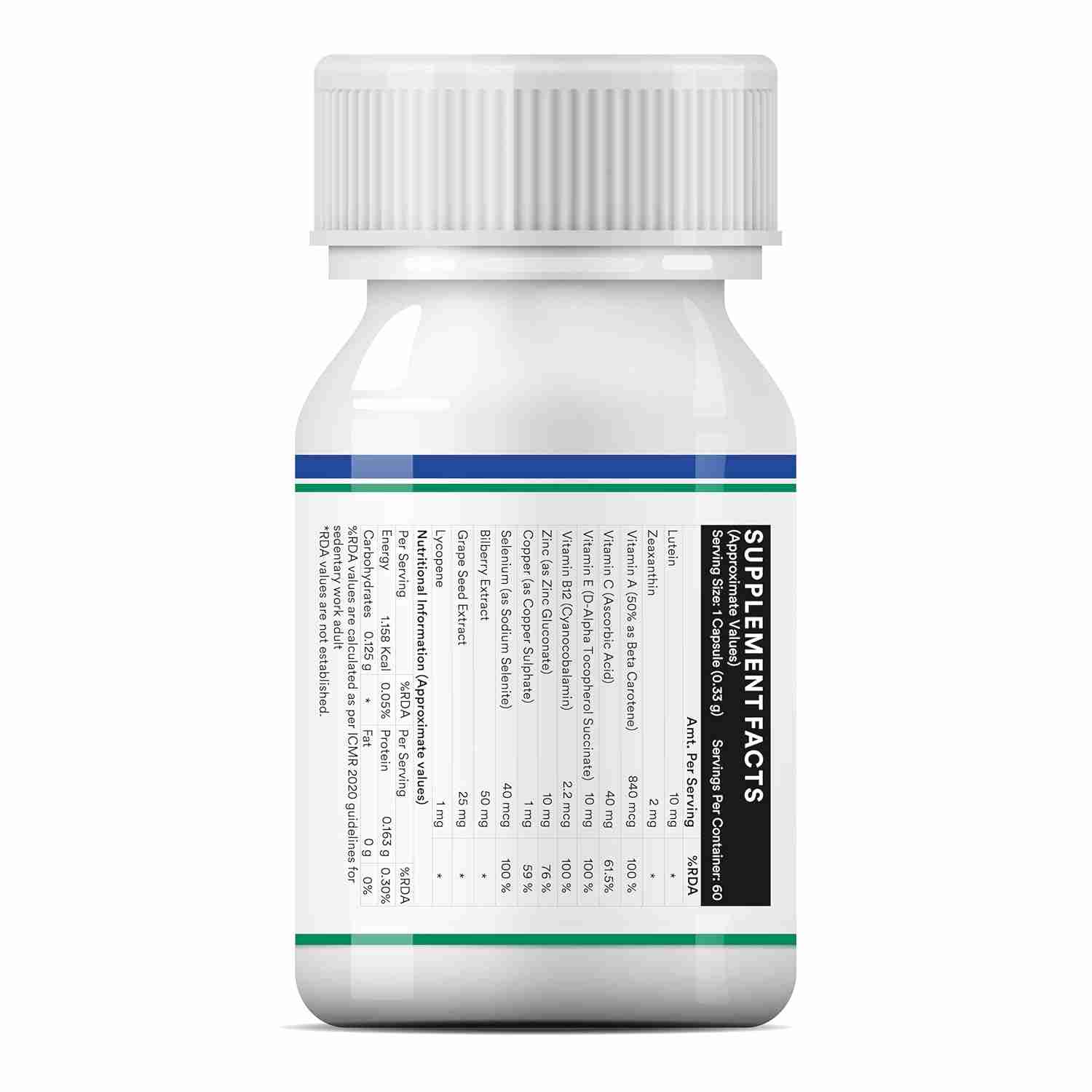 Inlife | Eye Health Supplements | Eye Care Vitamins Lutein, Zeaxanthin, Grape Seed, Bilberry, Zinc, Selenium, Lycopene | 60 Veg Cap (Pack of 1, 60)