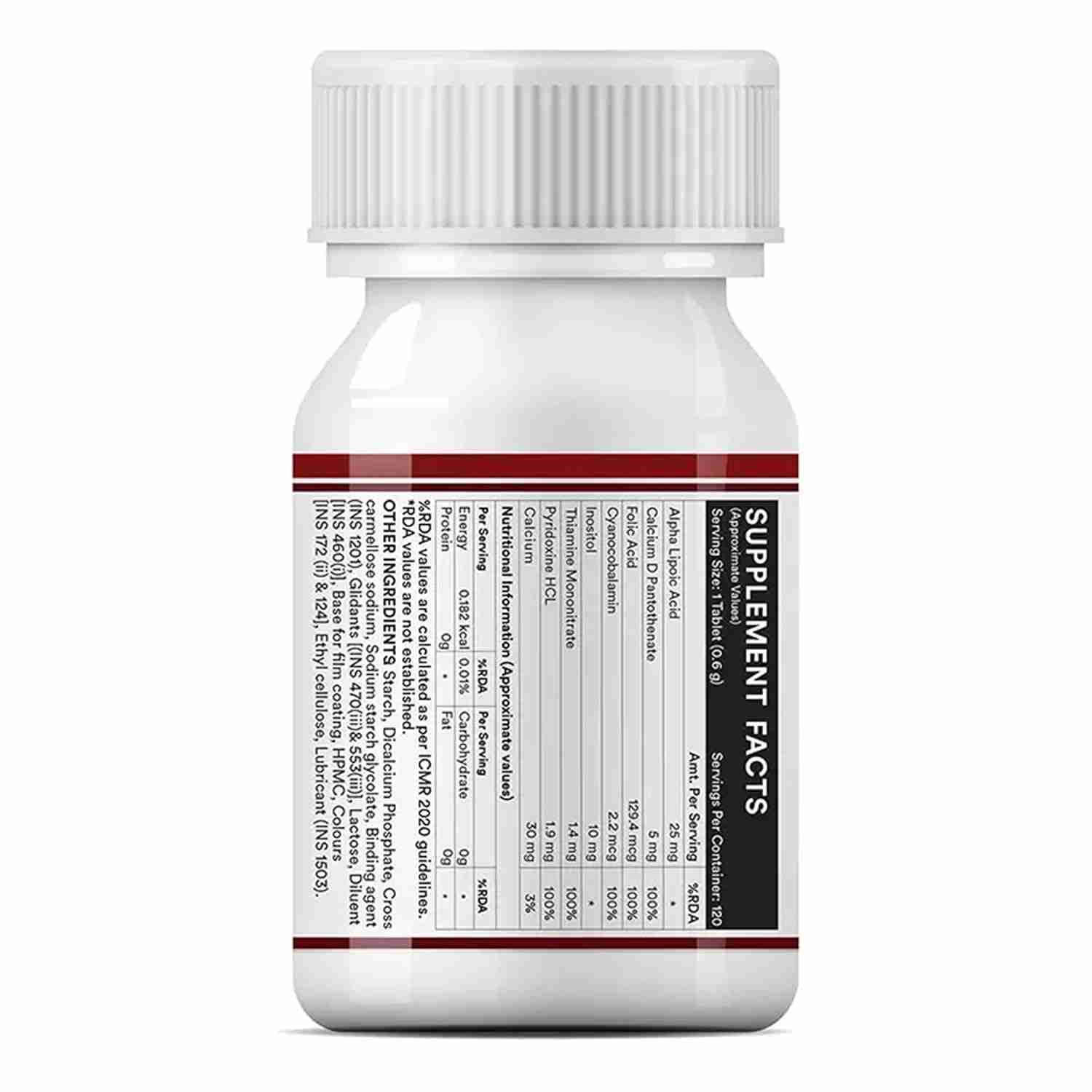 Inlife | Vitamin B12 With Alpha Lipoic Acid, Folic Acid, Inositol, B1, B5 & B6 Supplements Tablet, Supports Nerve Health, Immunity for Men & Women | 120 Tablets (Vit B12, Pack of 1)