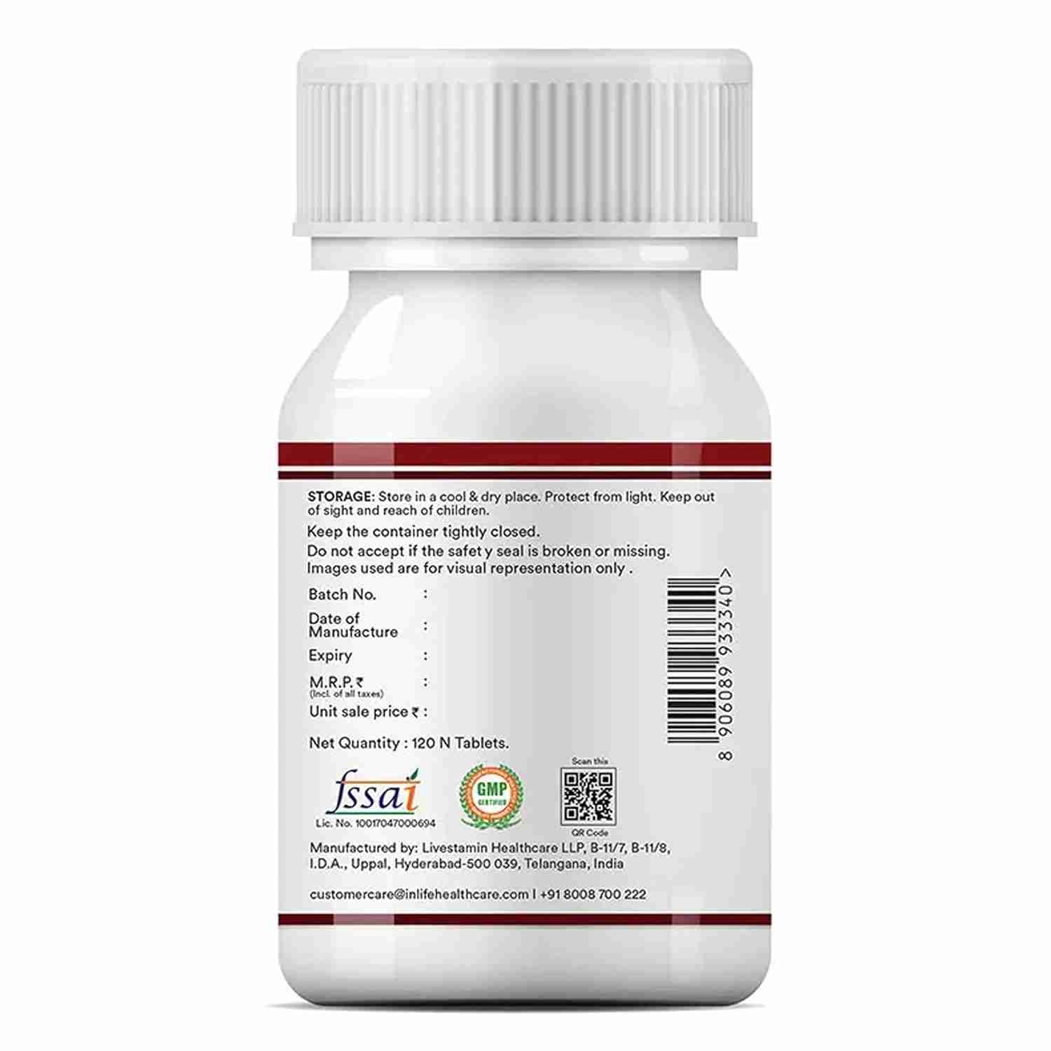 Inlife | Vitamin B12 With Alpha Lipoic Acid, Folic Acid, Inositol, B1, B5 & B6 Supplements Tablet, Supports Nerve Health, Immunity for Men & Women | 120 Tablets (Vit B12, Pack of 1)