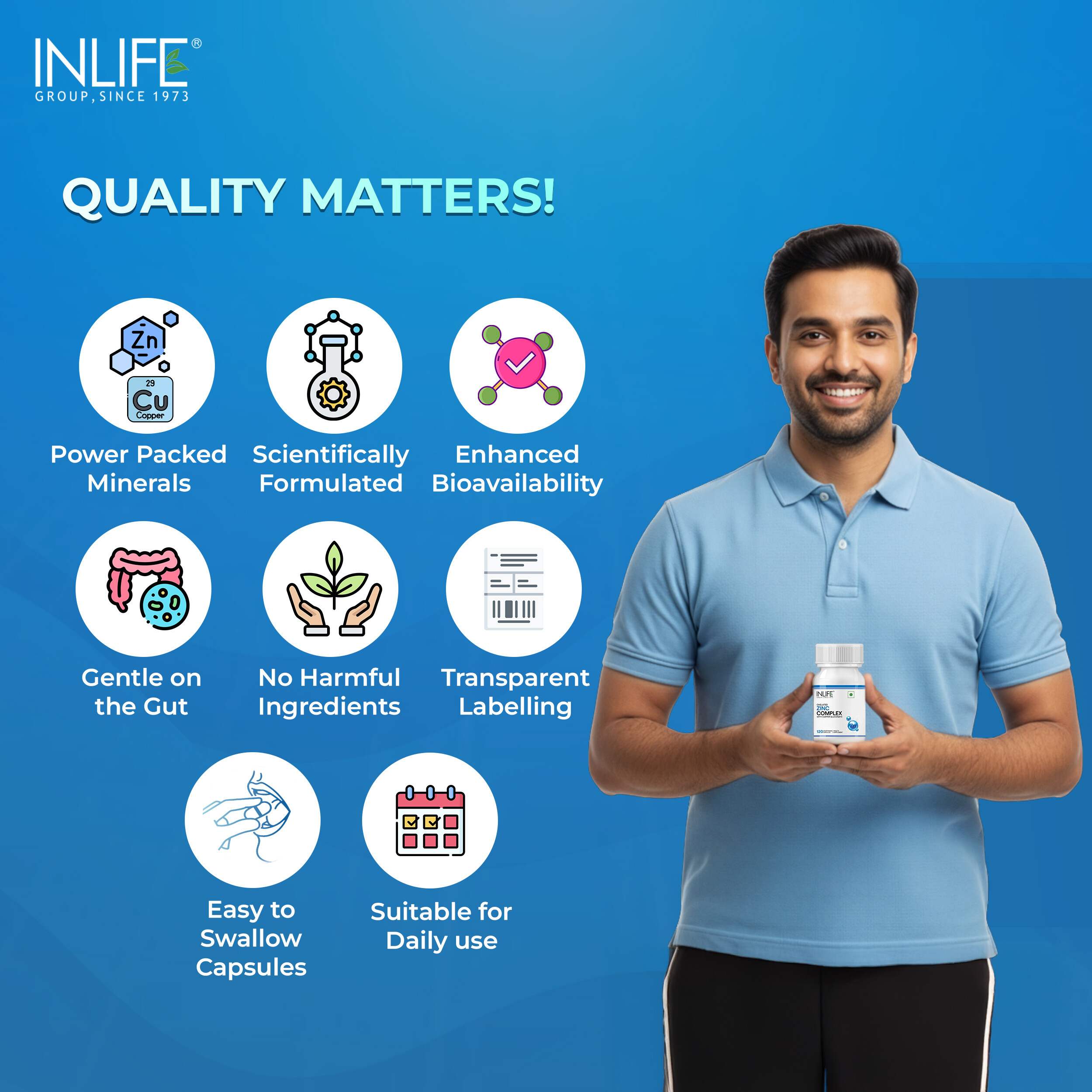 Inlife | Zinc Picolinate with Copper Gluconate Complex | Immunity Skin & Digestion Support Supplement | Overall Wellness | Men Women | 120 Veg Cap