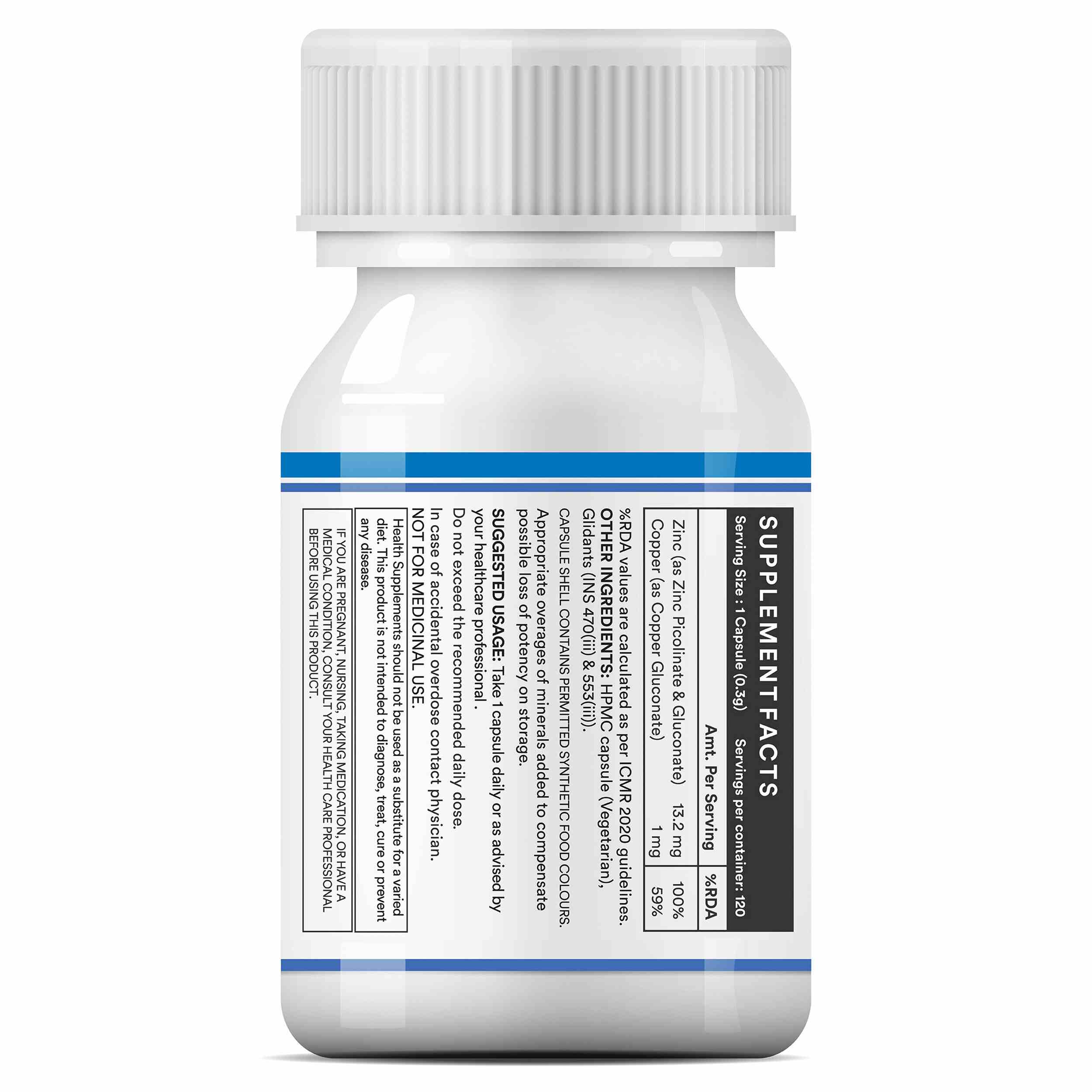 Inlife | Zinc Picolinate with Copper Gluconate Complex | Immunity Skin & Digestion Support Supplement | Overall Wellness | Men Women | 120 Veg Cap