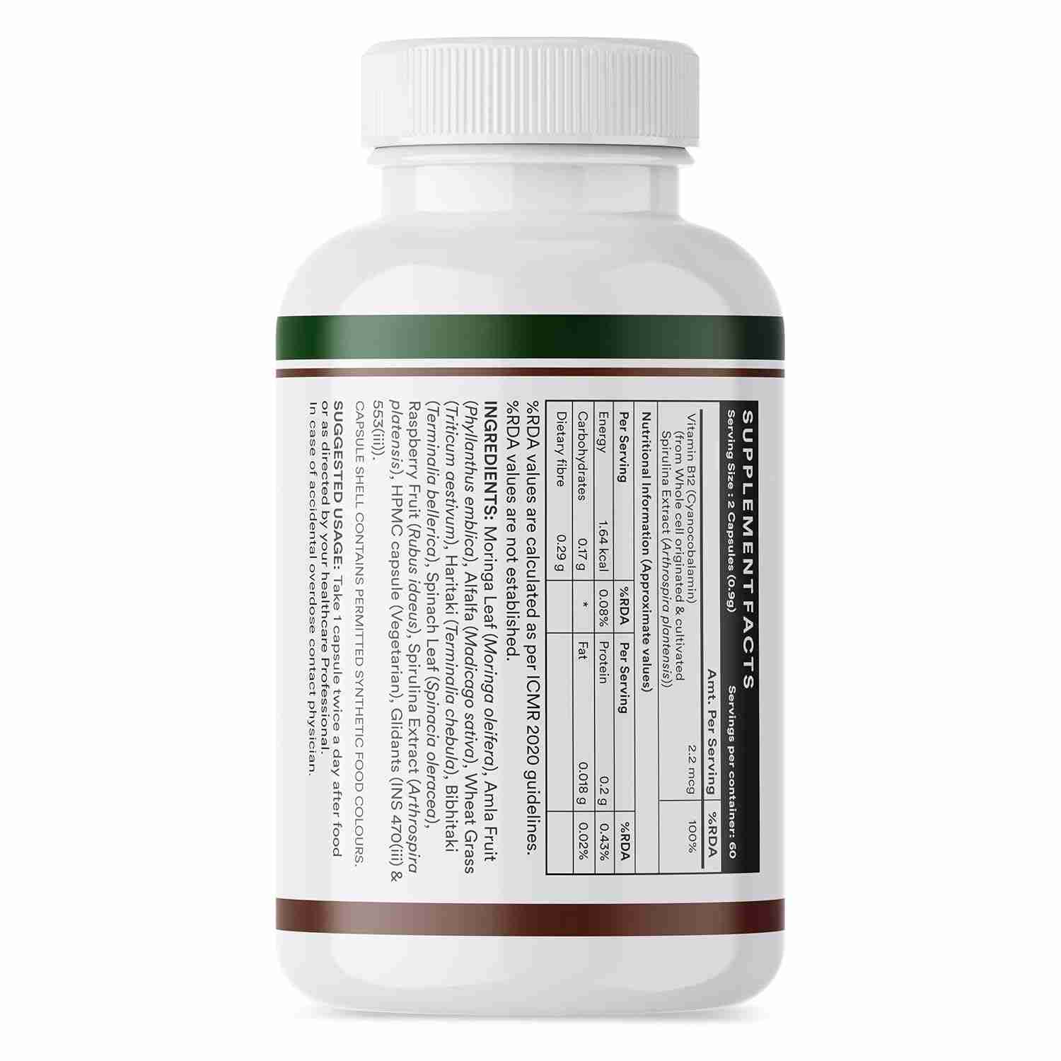 Inlife | Plant Based Vitamin B12 Supplements for Men & Women | Supports Nerve Health & Brain Health | Superfood Formula | B12 from Spirulina Extract | 120 Veg Cap (Pack of 1, 120)