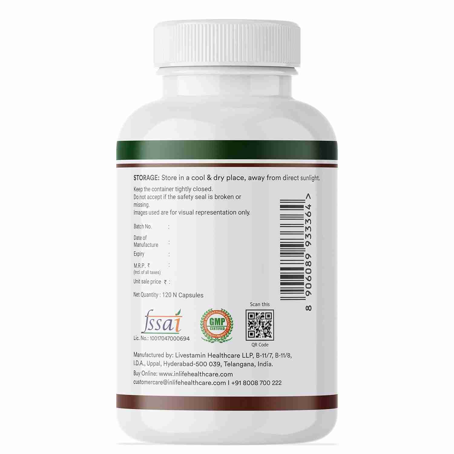 Inlife | Plant Based Vitamin B12 Supplements for Men & Women | Supports Nerve Health & Brain Health | Superfood Formula | B12 from Spirulina Extract | 120 Veg Cap (Pack of 1, 120)