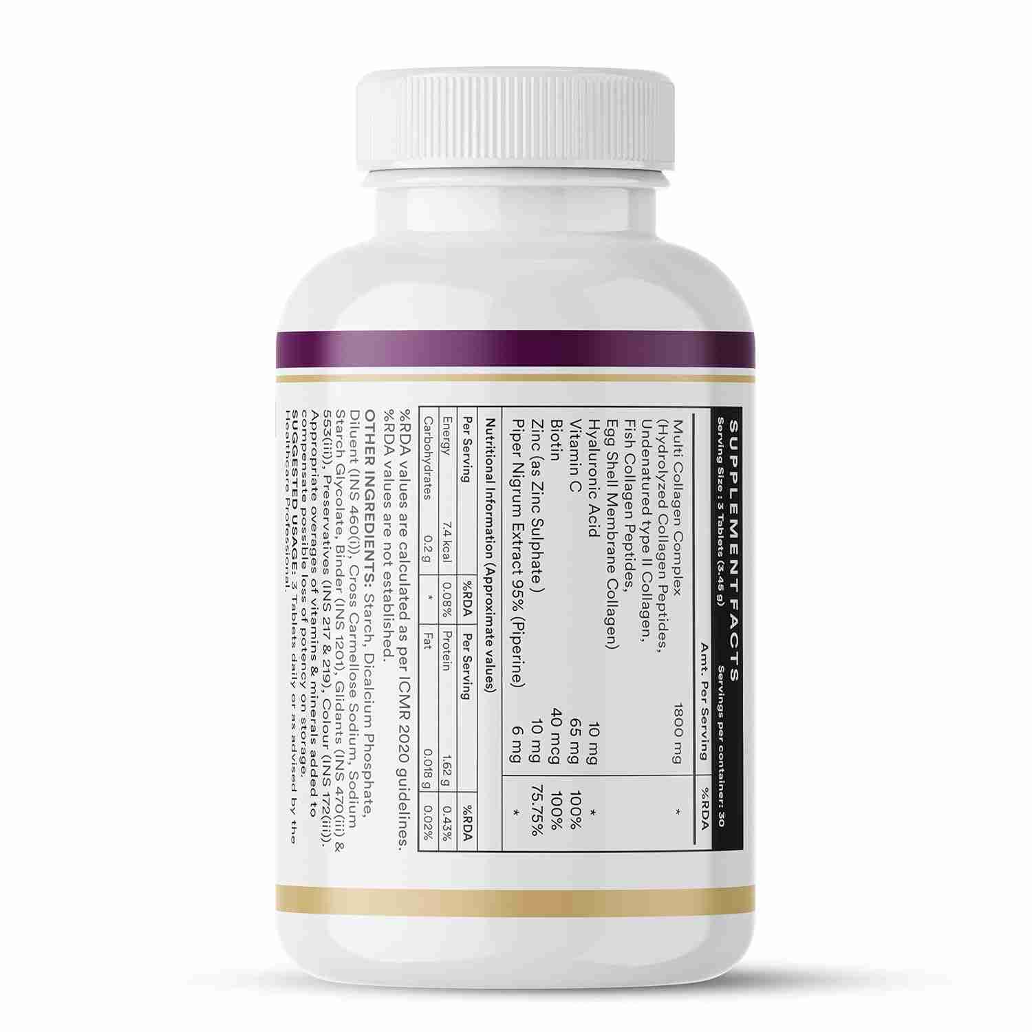 Inlife | Multi Collagen Complex Tablets | 5 Types Peptides I, II, III, V & X with Biotin, Hyaluronic Acid, Piperine for Skin and Hair | Collagen Powder Supplements for Women & Men | 90 Tablets (Pack of 1, 90)