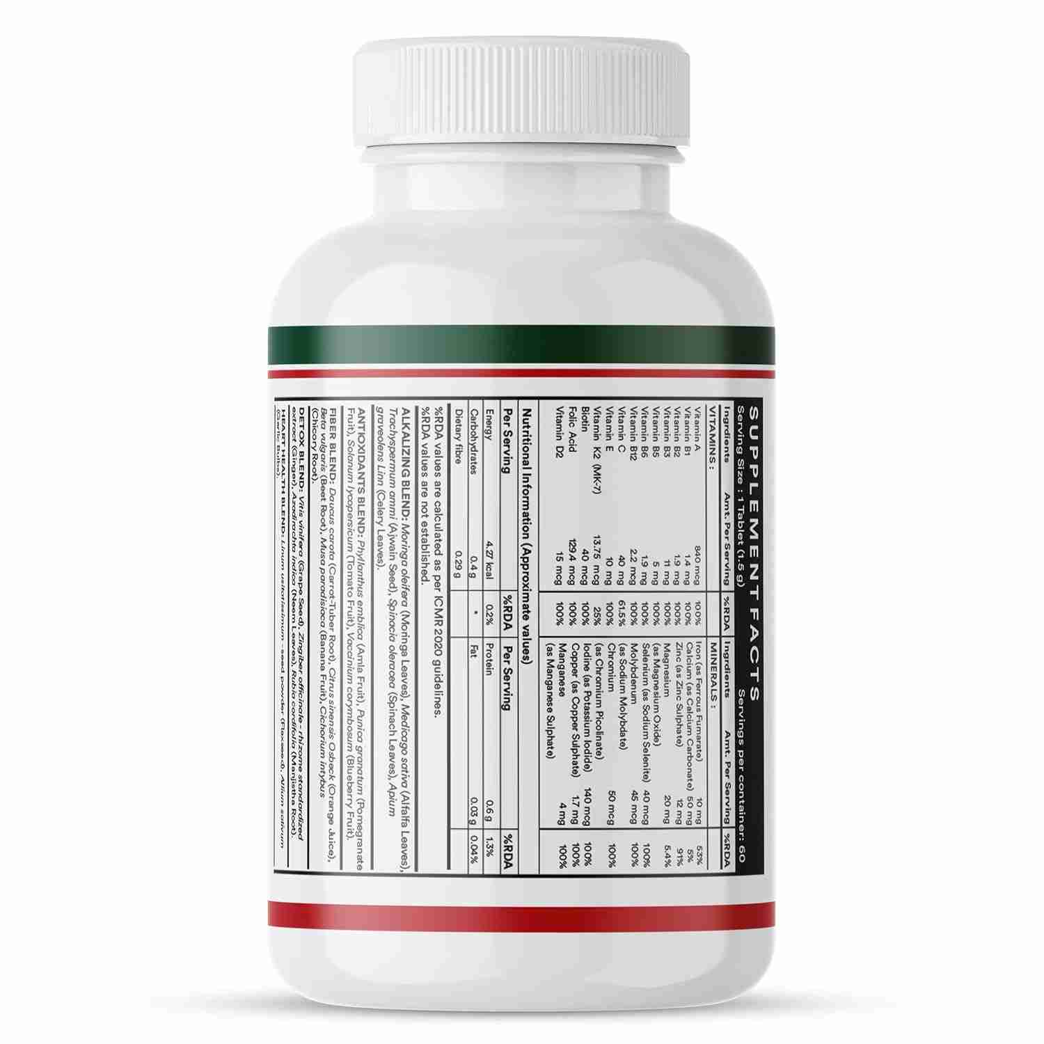 Inlife | Plant Based Multivitamin Tablets for Men & Women | 75+ Ingredients with Vitamins B12, D3, Superfoods, Greens, Vegetables, Fruits & Herbs Supplement for Immuntiy | 60 Tablets