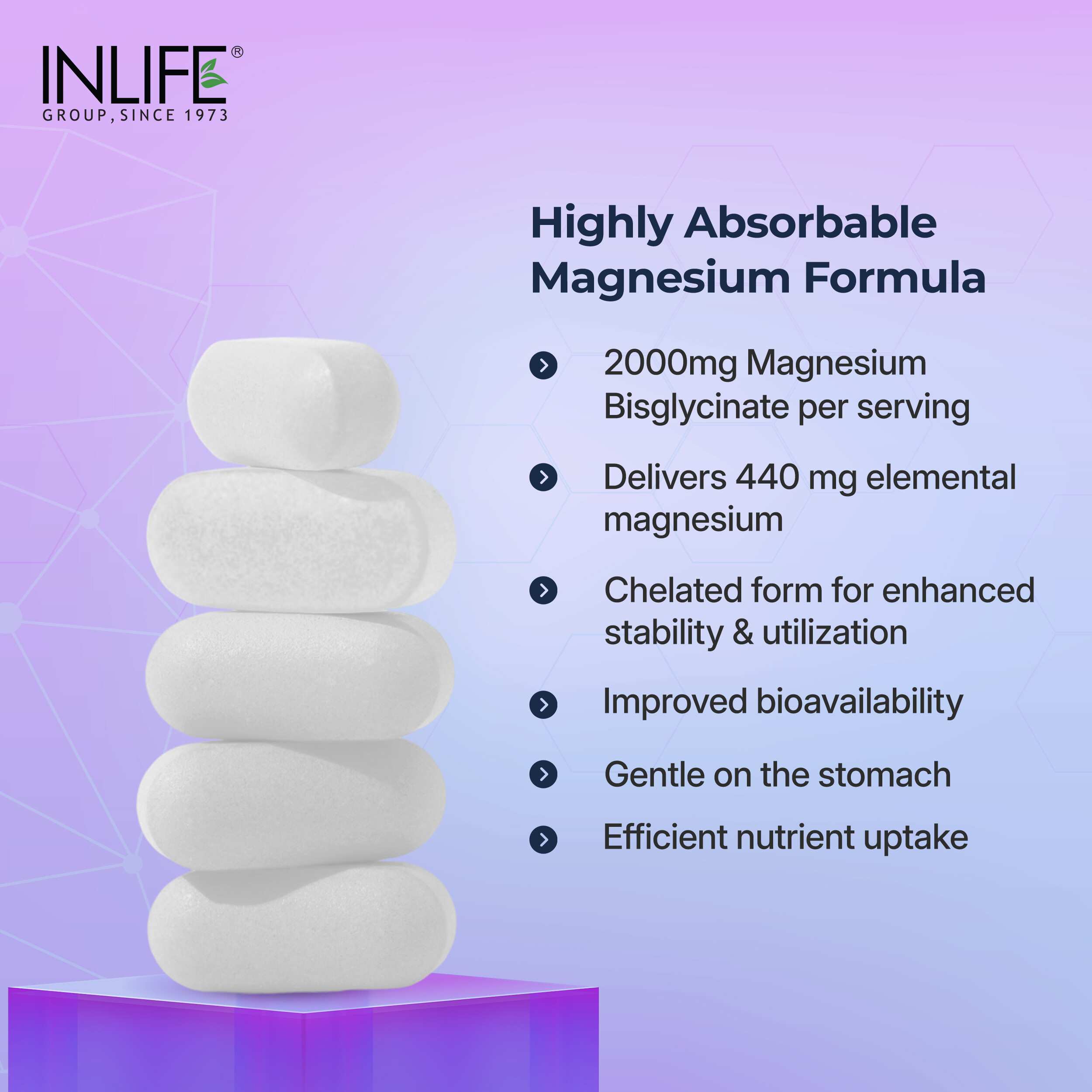 Inlife | Magnesium Glycinate 2000mg Chelated Forte | Bisglycinate Form | Muscle Recovery Sleep & Nerve Health | Men Women | 120 Tab
