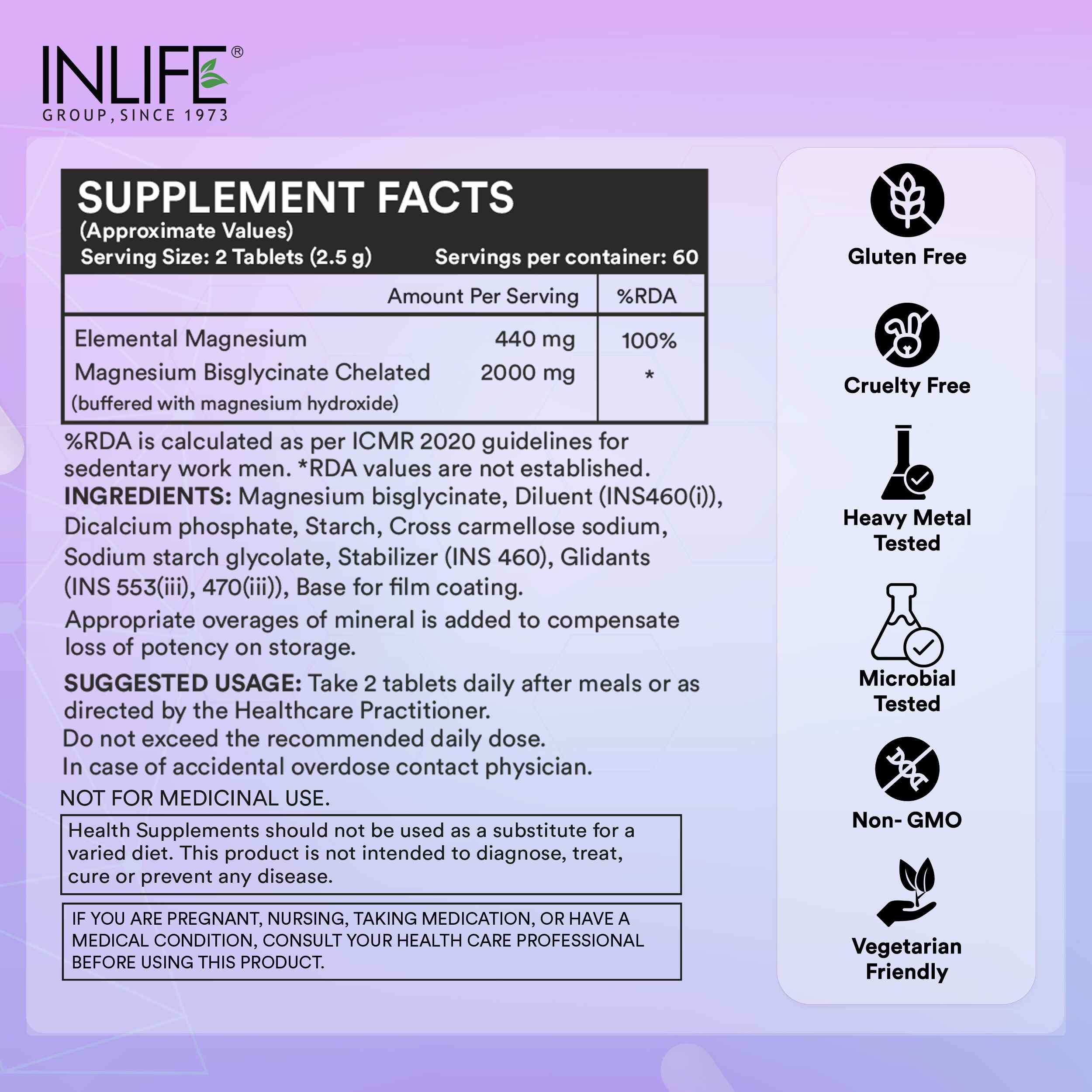 Inlife | Magnesium Glycinate 2000mg Chelated Forte | Bisglycinate Form | Muscle Recovery Sleep & Nerve Health | Men Women | 120 Tab