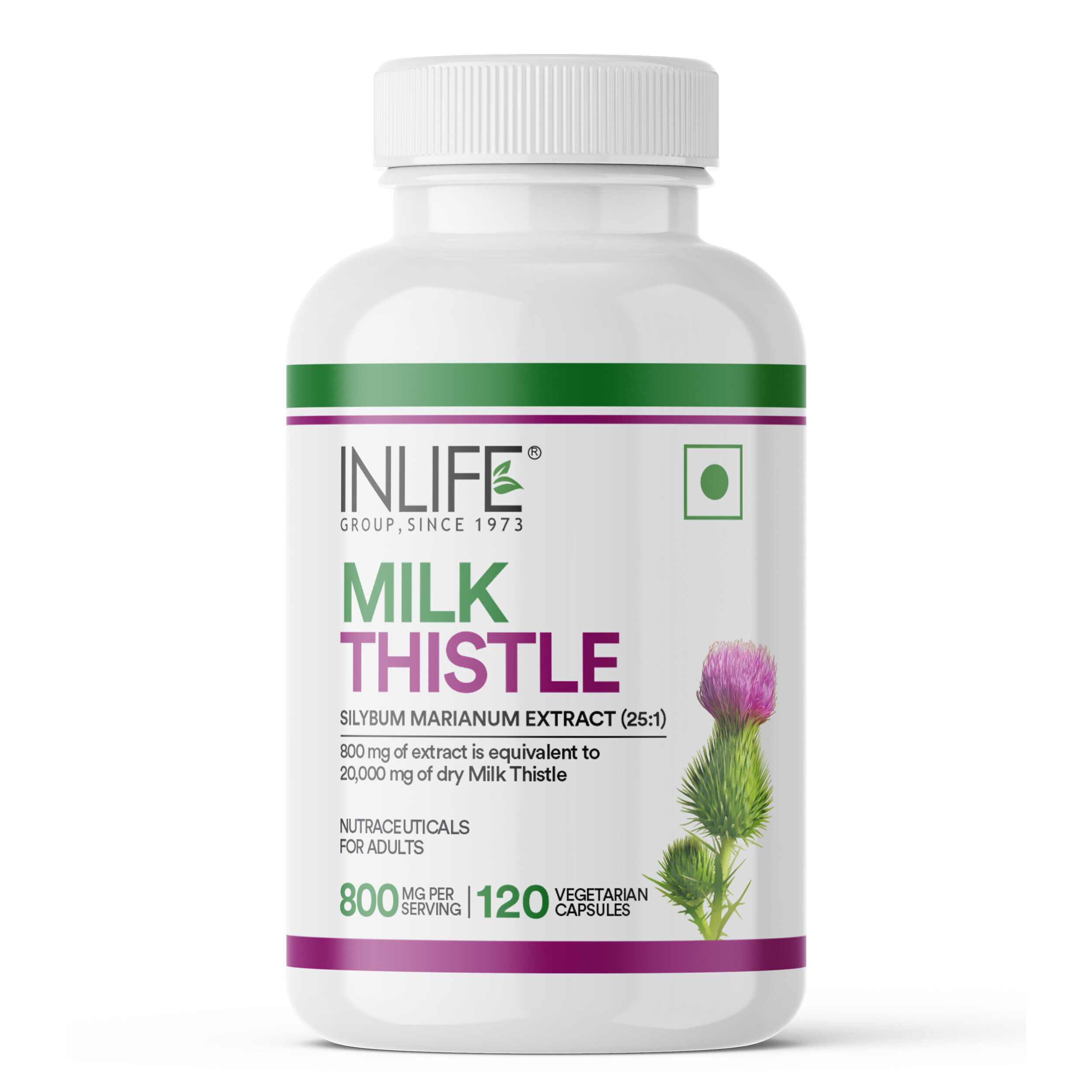 Inlife | Milk Thistle 800mg Silymarin | Silybum Marianum Extract 25:1 | Liver Health & Detox Function | Men Women | 120 Veg Cap