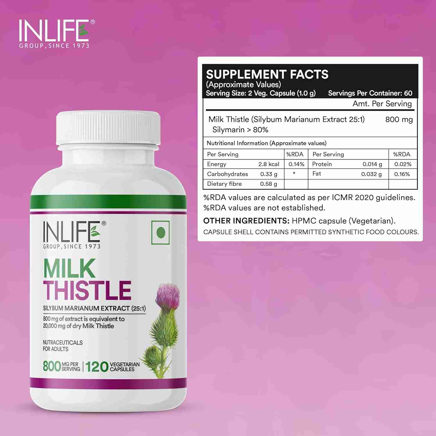 Inlife | Milk Thistle Extract 800mg | 80% Silymarin Liver Support Supplement | 120 Veg Cap