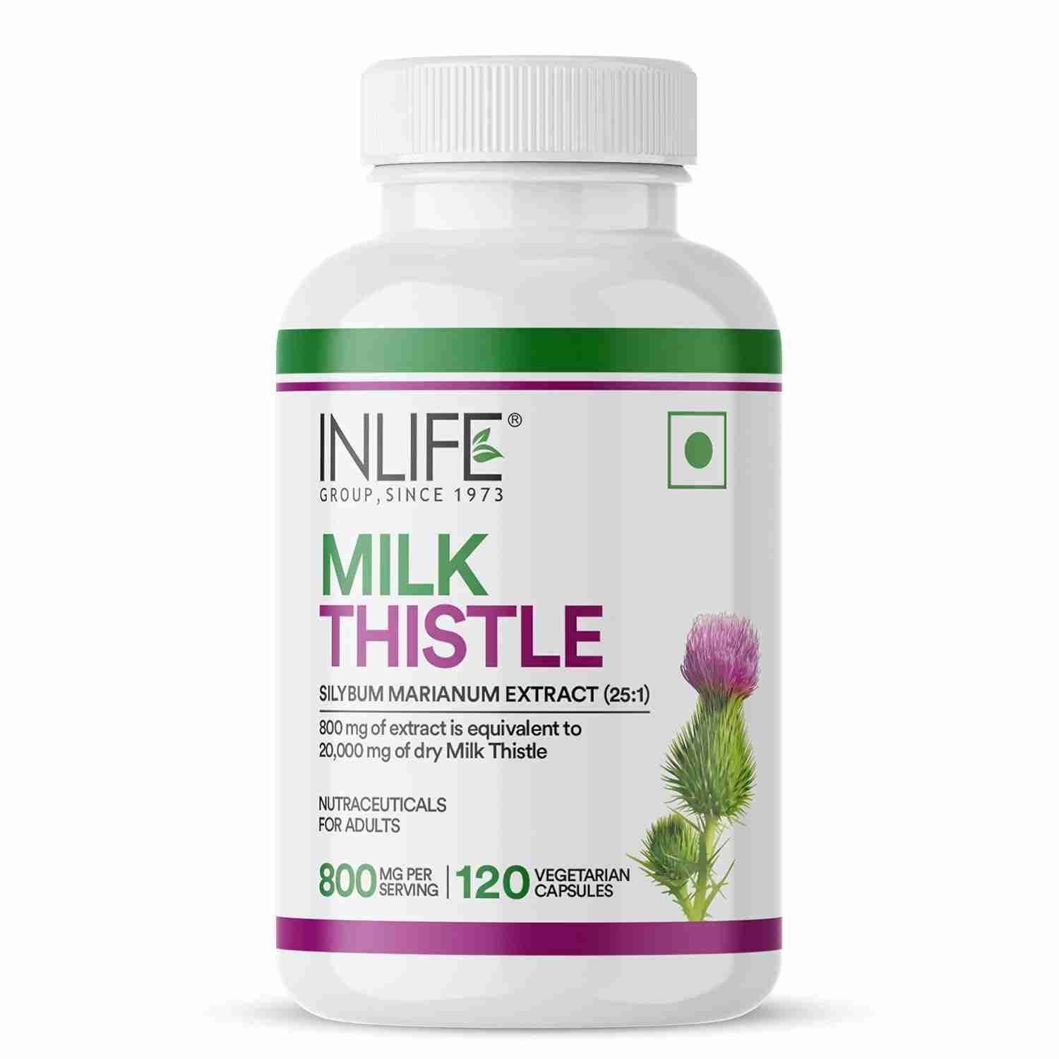 Inlife | Milk Thistle Extract 800mg | 80% Silymarin Liver Support Supplement | 120 Veg Cap