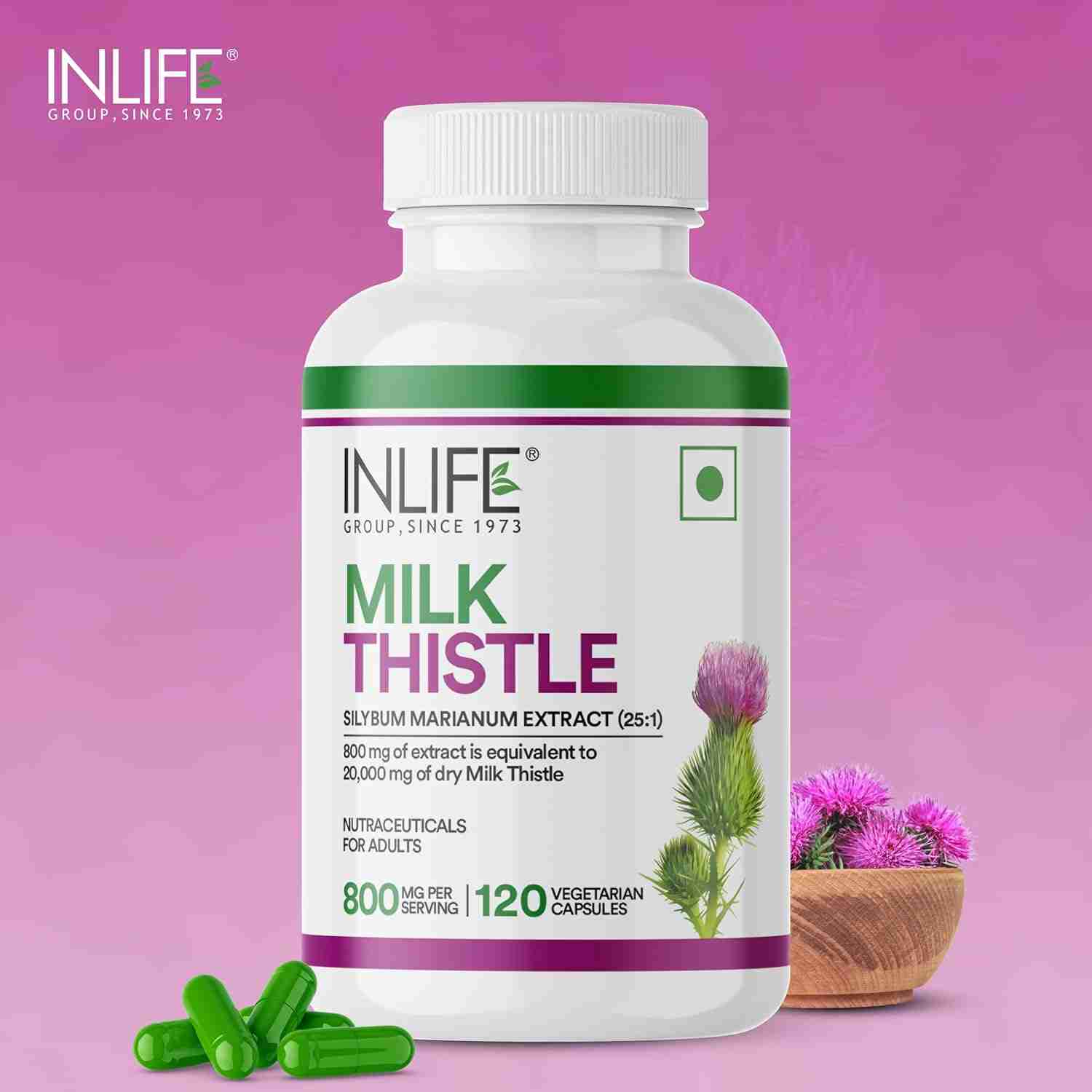 Inlife | Milk Thistle Extract 800mg | 80% Silymarin Liver Support Supplement | 120 Veg Cap