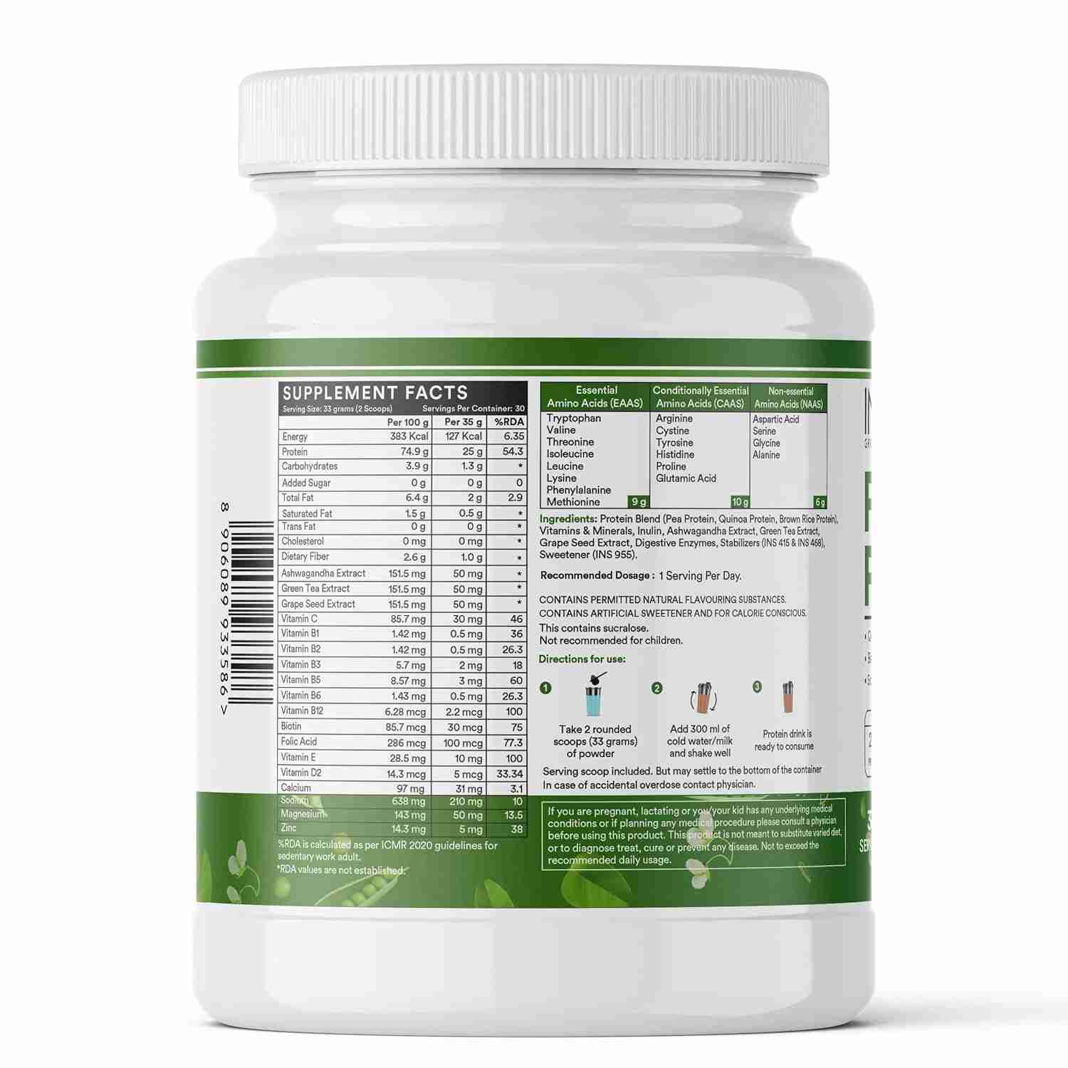 Inlife | Plant Protein Powder | Pea, Quinoa & Brown Rice | 25g Protein | Ashwagandha, Green Tea & Grape Seed Extract | Digestive Enzymes Bodybuilding Supplement (Coffee, 1kg)