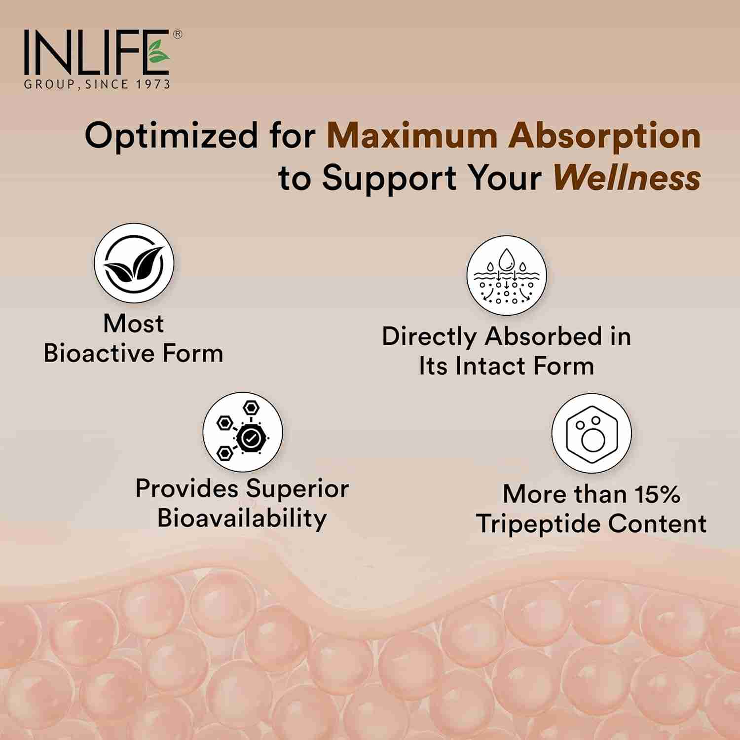 Inlife | Hydrolyzed Marine Collagen Tripeptides Supplement | Vitamin C, E, Biotin & Hyaluronic Acid | For Skin, Hair & Nails (Orange, 200g)