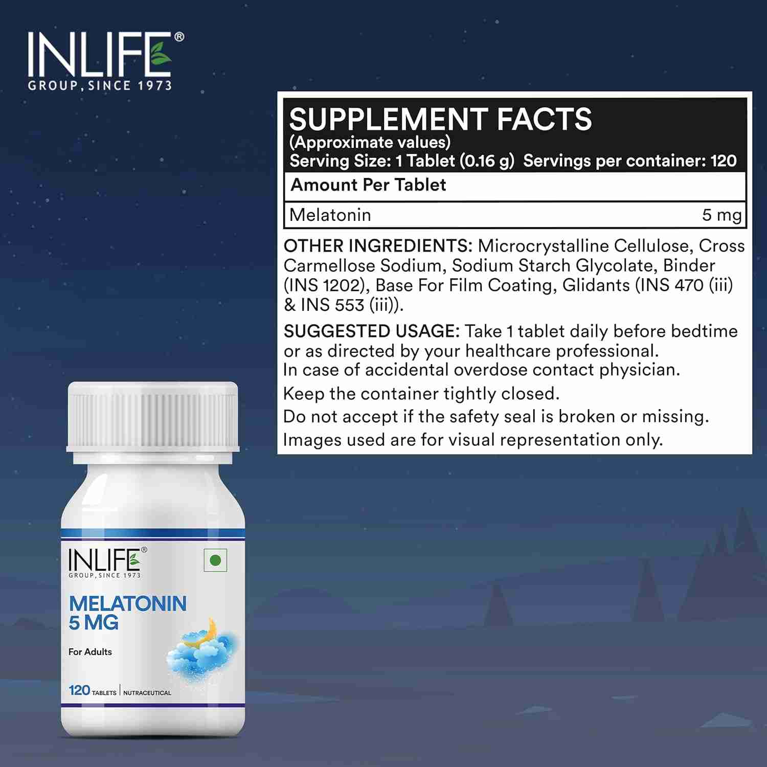 Inlife | Melatonin 5mg Tablets | Promotes Sleep and Relaxation | Vegetarian Friendly & Easy to Swallow Supplement for Men and Women | 120 Tablets