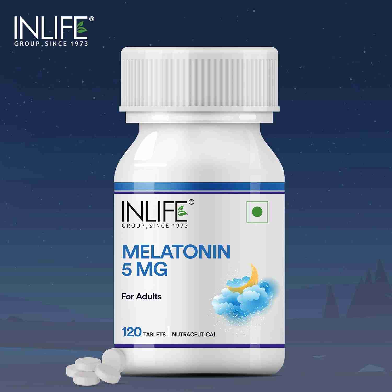 Inlife | Melatonin 5mg Tablets | Promotes Sleep and Relaxation | Vegetarian Friendly & Easy to Swallow Supplement for Men and Women | 120 Tablets
