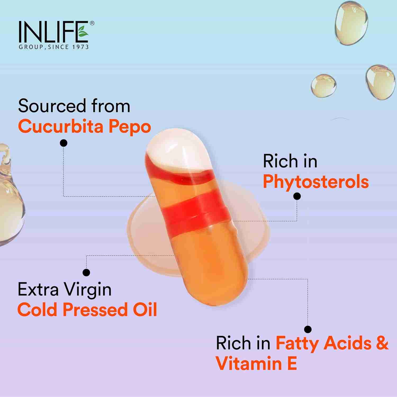 Inlife | Pumpkin Seed Oil Capsules | Extra Virgin Cold Pressed Pure Oil | Plant|Based Phytosterols | Prostate Health Support & Immunity | 60 Veg Cap