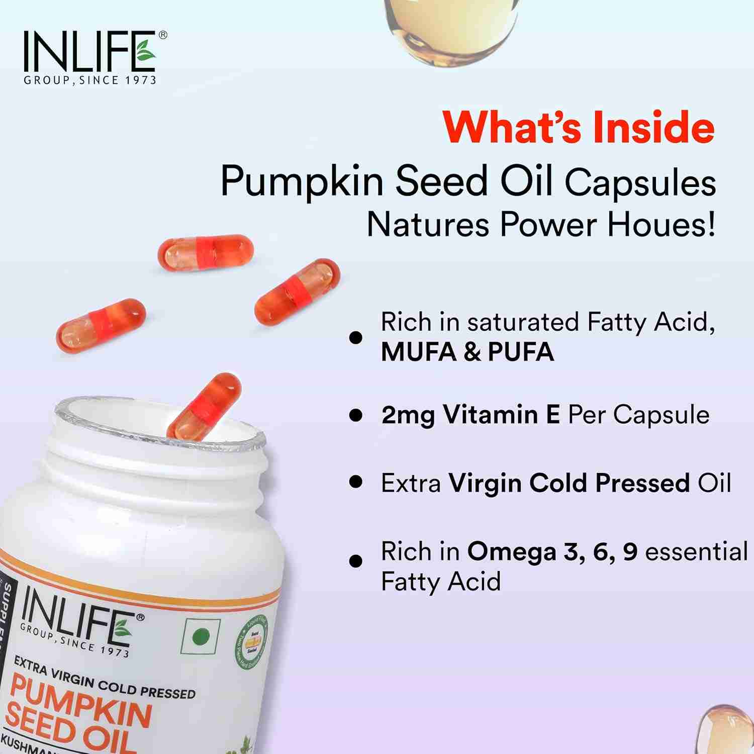 Inlife | Pumpkin Seed Oil Capsules | Extra Virgin Cold Pressed Pure Oil | Plant|Based Phytosterols | Prostate Health Support & Immunity | 60 Veg Cap