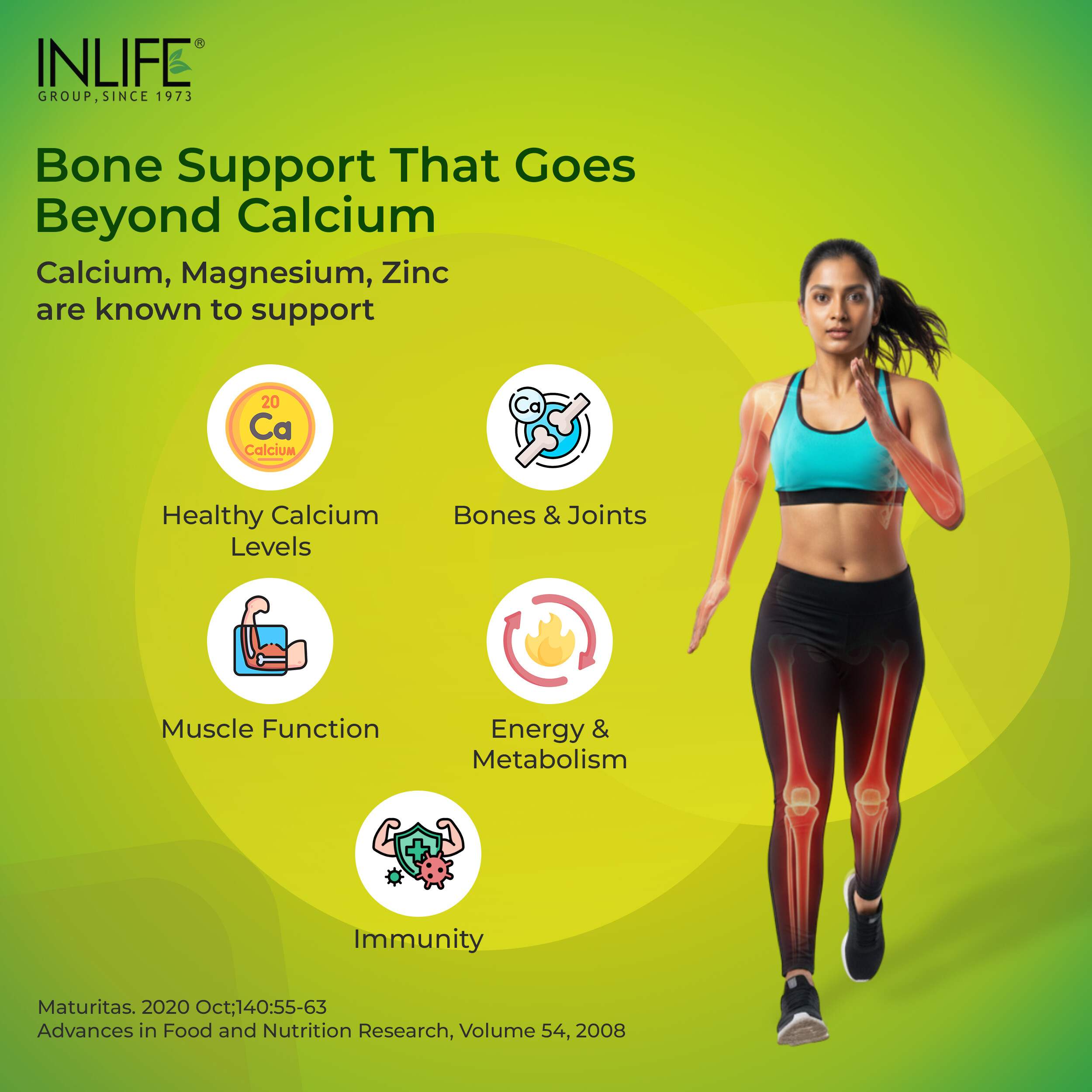 Inlife | Calcium Magnesium Zinc | Vitamin D2 B12 Folic Acid K2 MK7 | Bone Muscle & Joint Health Support | Men Women | 60 Tab