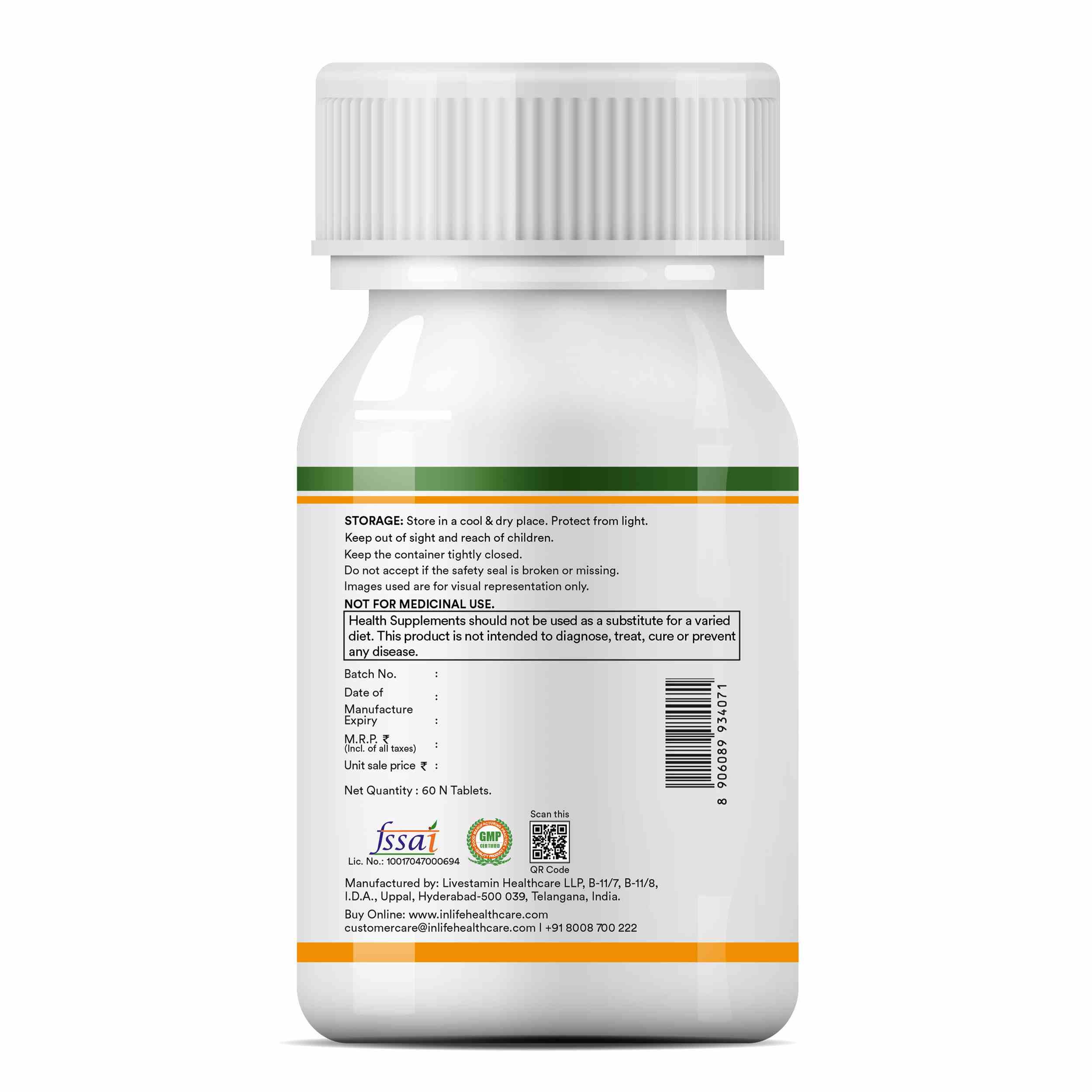 Inlife | Calcium Magnesium Zinc | Vitamin D2 B12 Folic Acid K2 MK7 | Bone Muscle & Joint Health Support | Men Women | 60 Tab