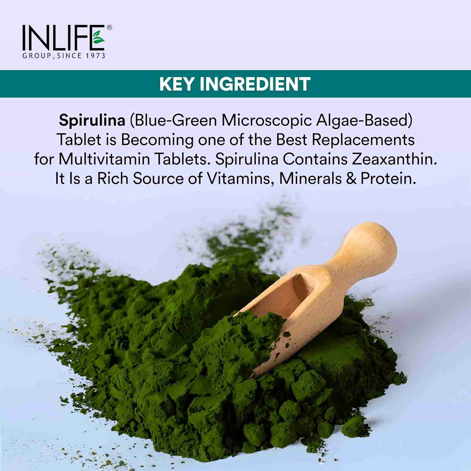 Inlife | Spirulina Tablet 2000 mg | Green Superfood Supplement | Nutritional Supplement Protein Fiber Antioxidants | 120 Tablets