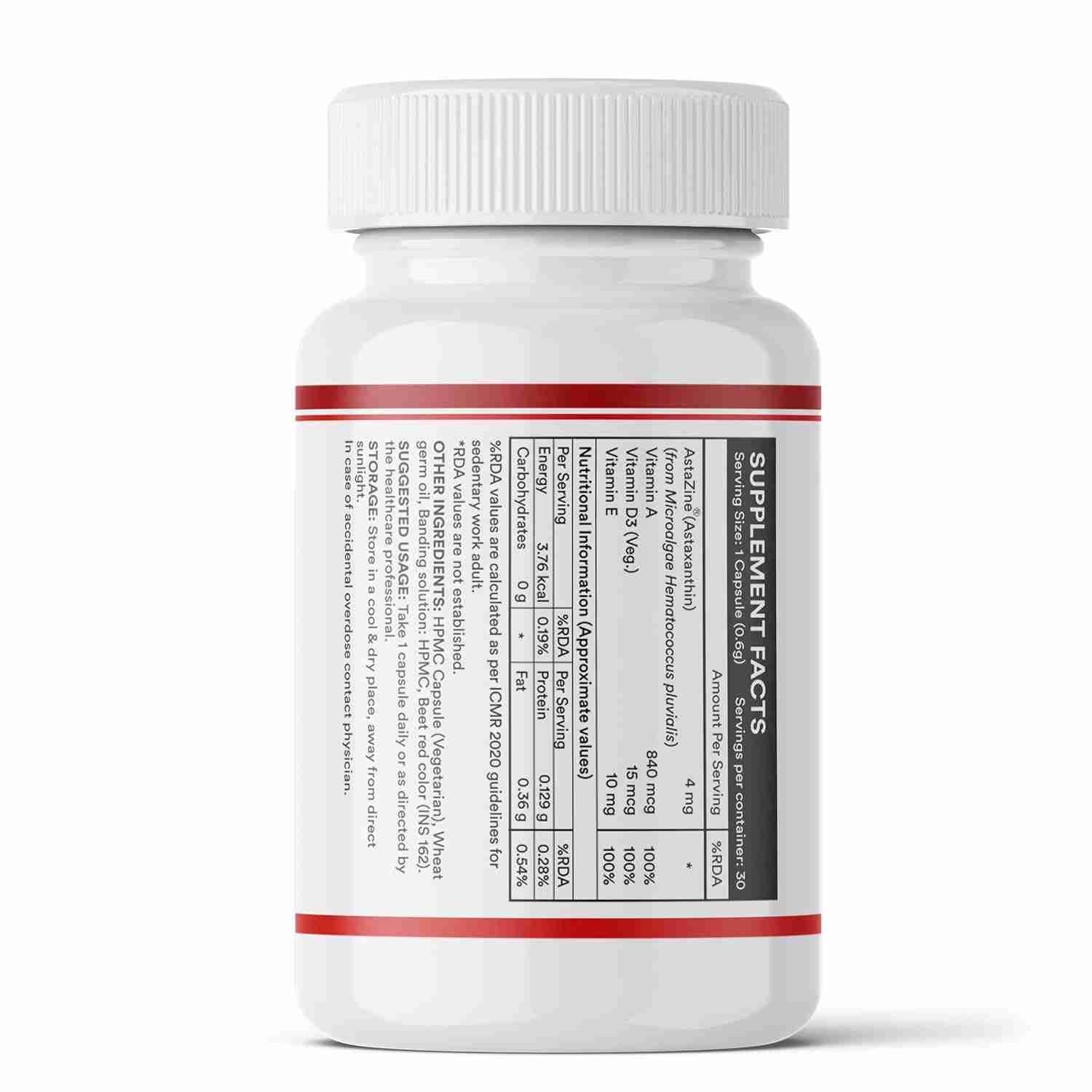 Inlife | Astaxanthin 4 mg Supplement AstaZine | Natural Antioxidant Supplement with Vitamin A, D3 & E – High Absorption Formula – 30 Liquid Filled Veg Cap