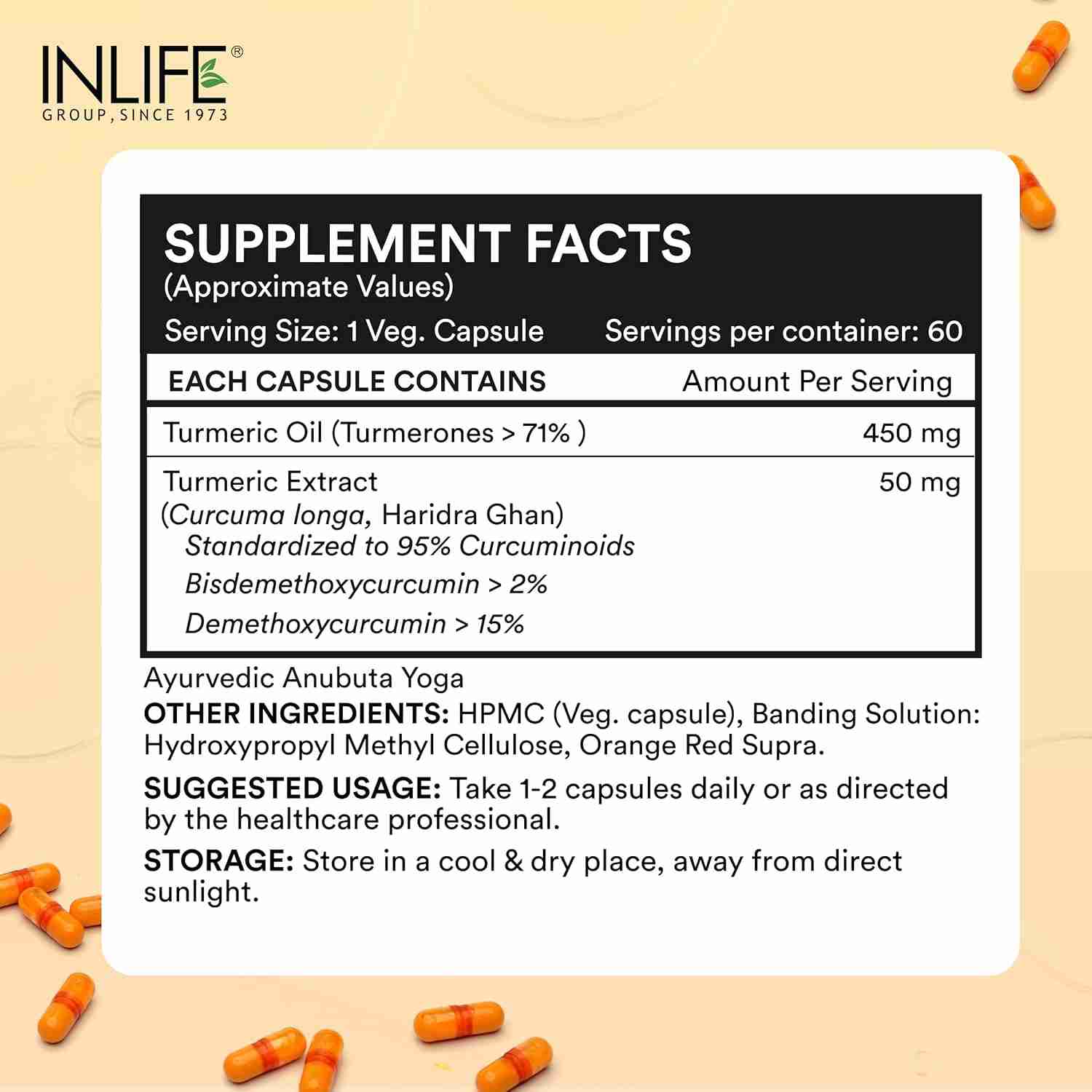 Inlife | Curcumin Capsules with Turmeric Oil | 71% Turmerones & 95% Curcuminoids | Supercritical CO₂ Extracted Oil Supplement | Immune Support & Joint Health – 60 Liquid Filled Veg Cap