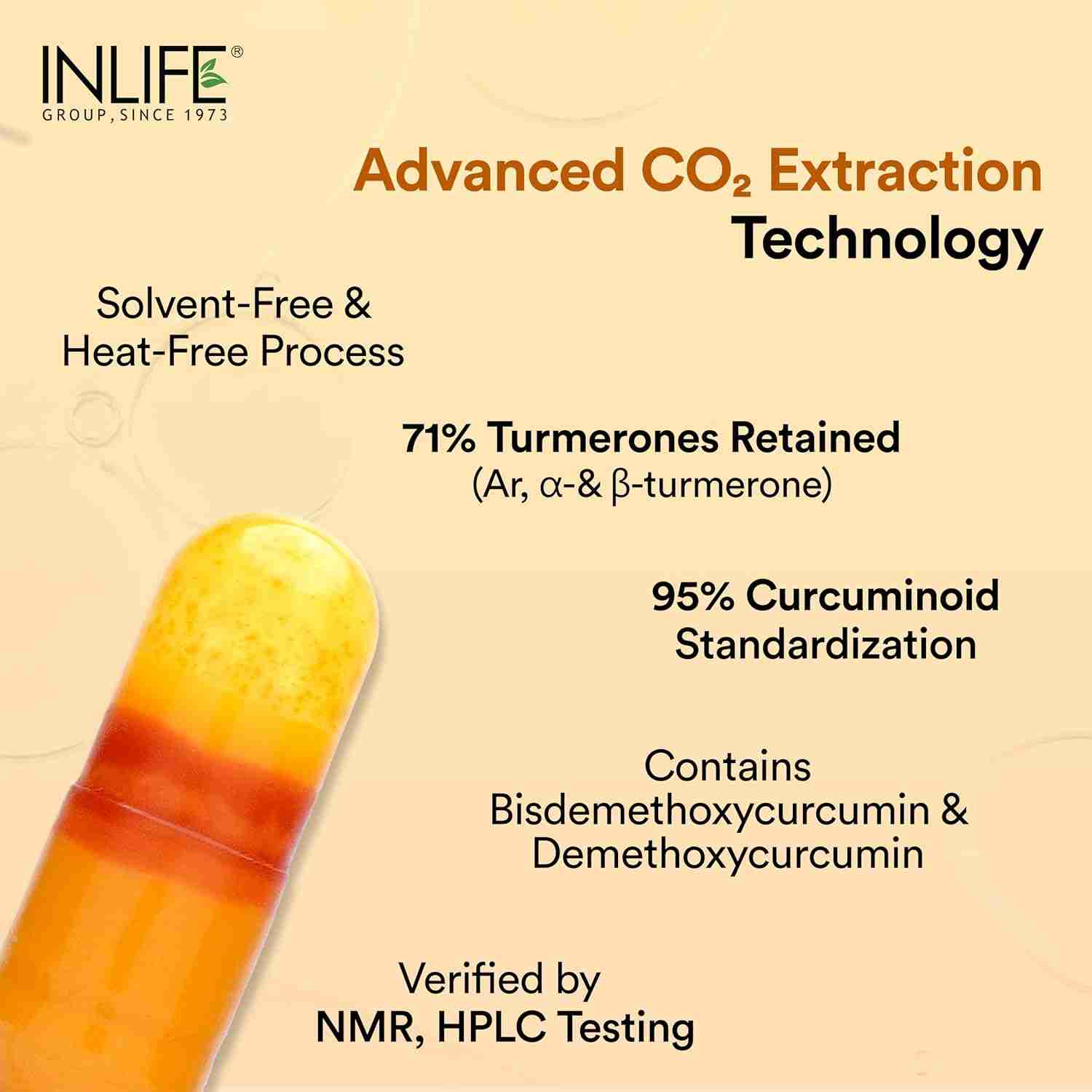 Inlife | Curcumin Capsules with Turmeric Oil | 71% Turmerones & 95% Curcuminoids | Supercritical CO₂ Extracted Oil Supplement | Immune Support & Joint Health – 60 Liquid Filled Veg Cap