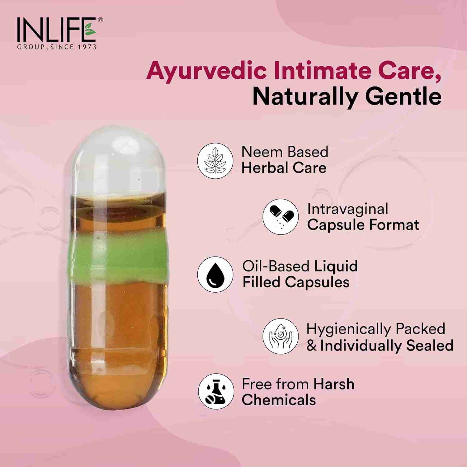 Inlife | Vaginal Health Capsules for Hygiene Support with Neem Seed Oil (Nimba Taila) 500mg | Promote Healthy Vaginal Odor & Vaginal Flora | 60 Count