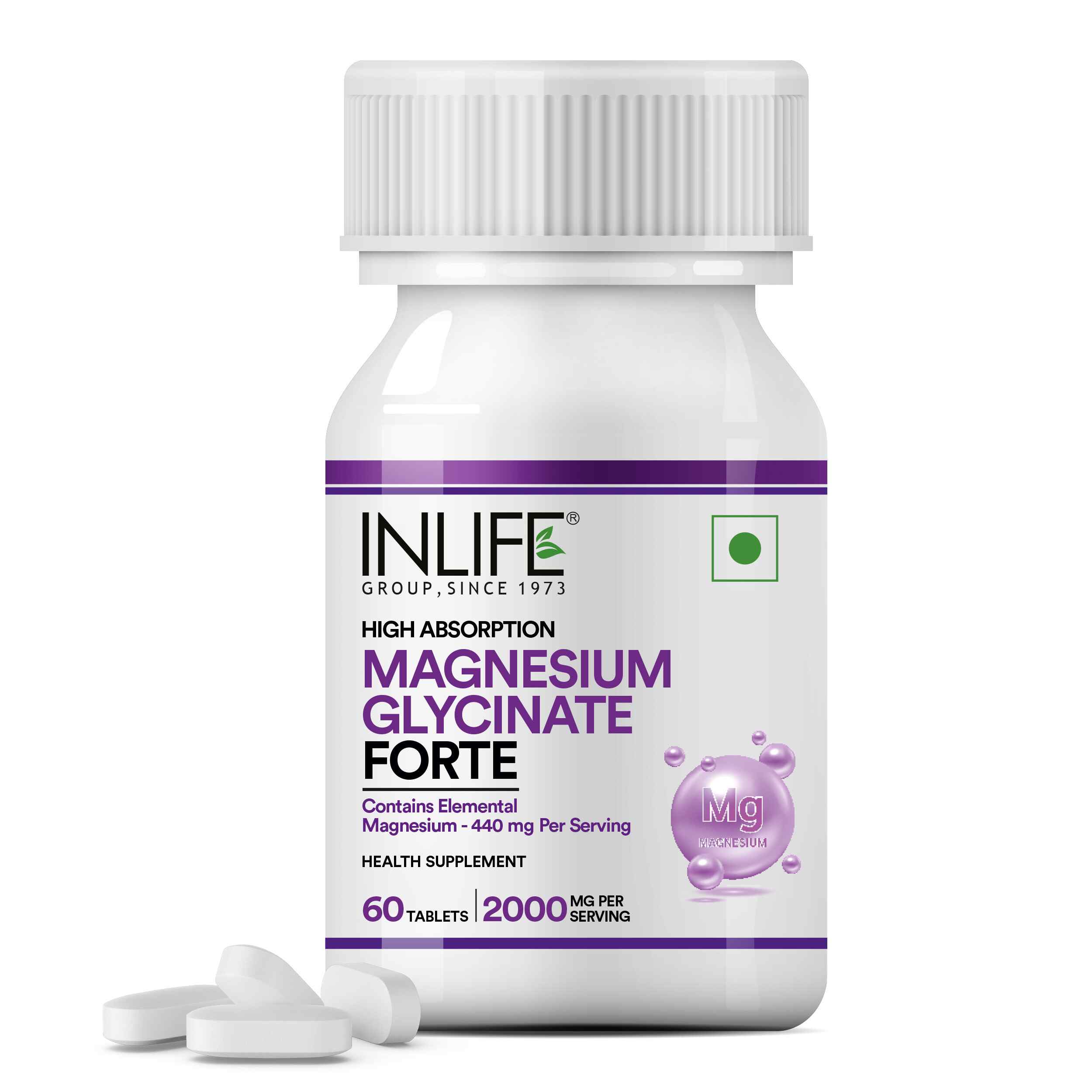 Inlife | Magnesium Glycinate 2000mg Chelated Forte | Bisglycinate Form | Muscle Recovery Sleep & Nerve Health | Men Women | 60 Tab