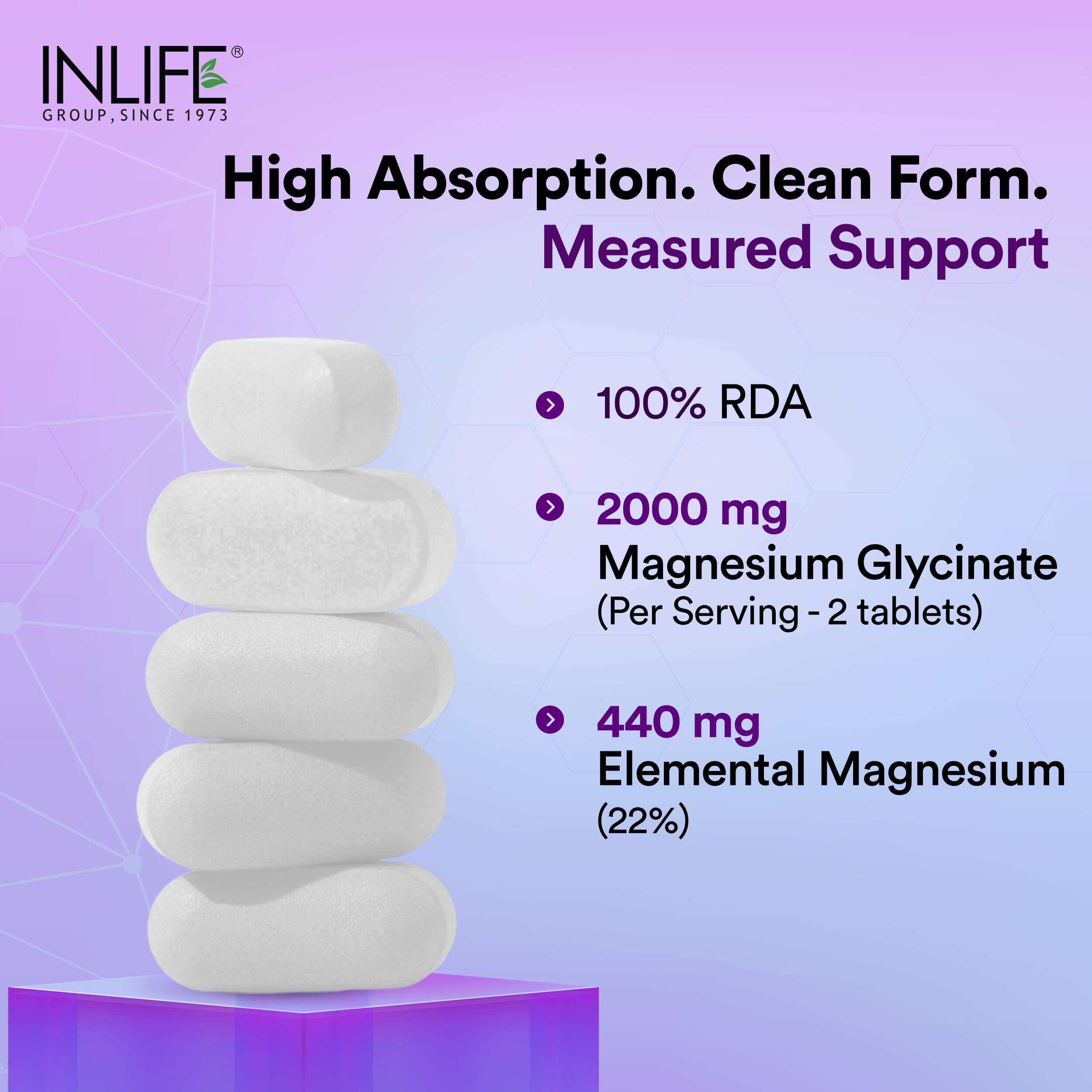 Inlife | Magnesium Glycinate 2000mg Chelated Forte | Bisglycinate Form | Muscle Recovery Sleep & Nerve Health | Men Women | 60 Tab