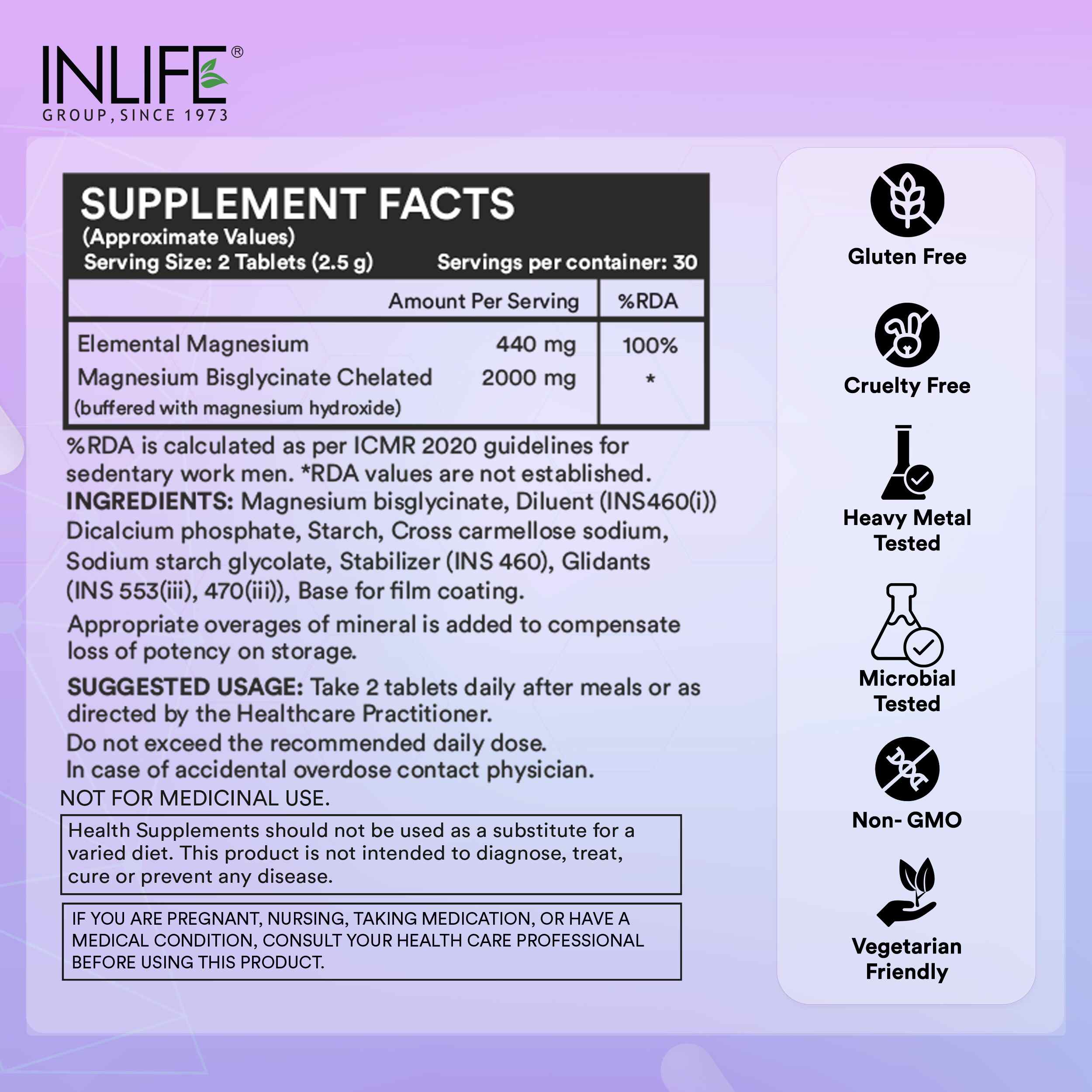Inlife | Magnesium Glycinate 2000mg Chelated Forte | Bisglycinate Form | Muscle Recovery Sleep & Nerve Health | Men Women | 60 Tab