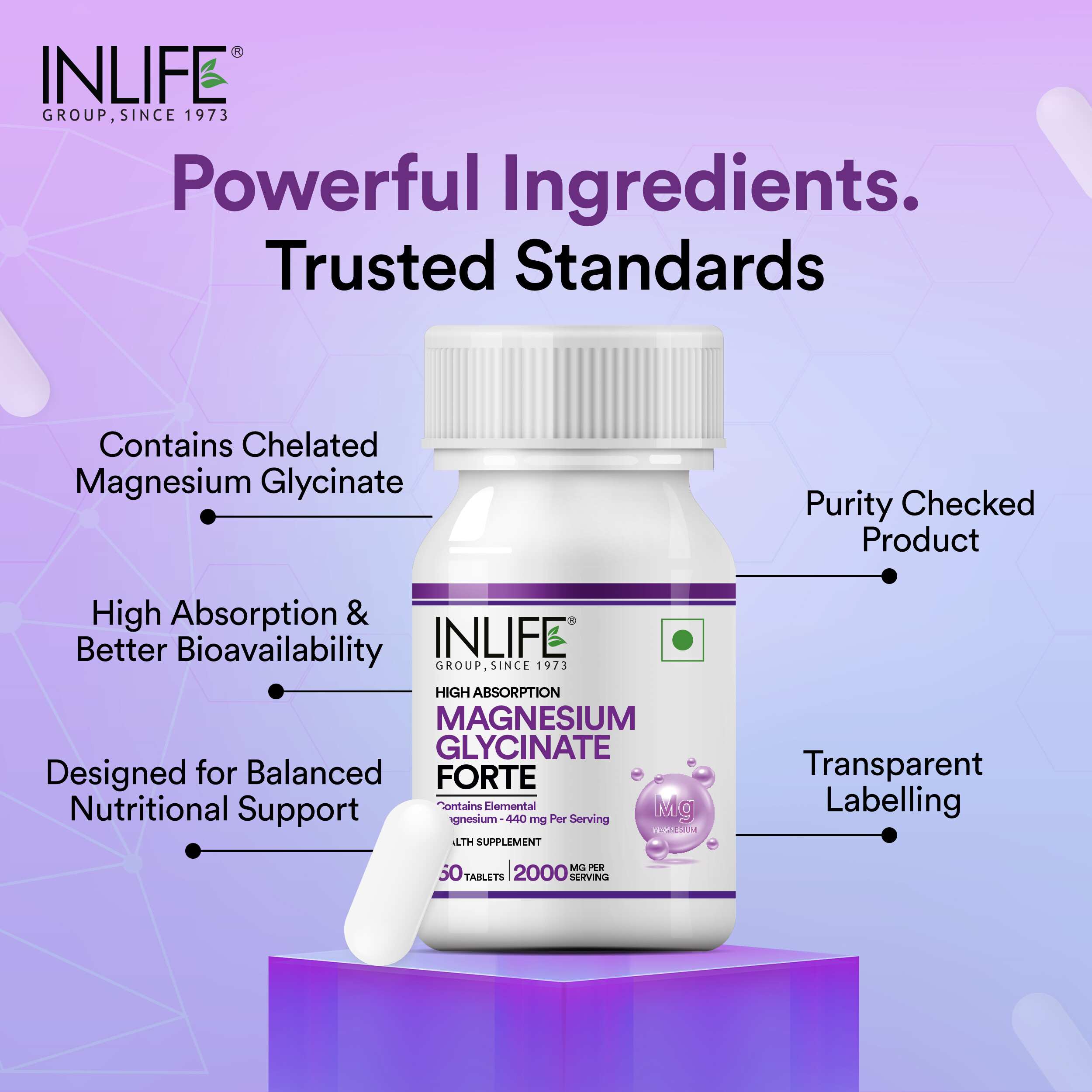 Inlife | Magnesium Glycinate 2000mg Chelated Forte | Bisglycinate Form | Muscle Recovery Sleep & Nerve Health | Men Women | 60 Tab