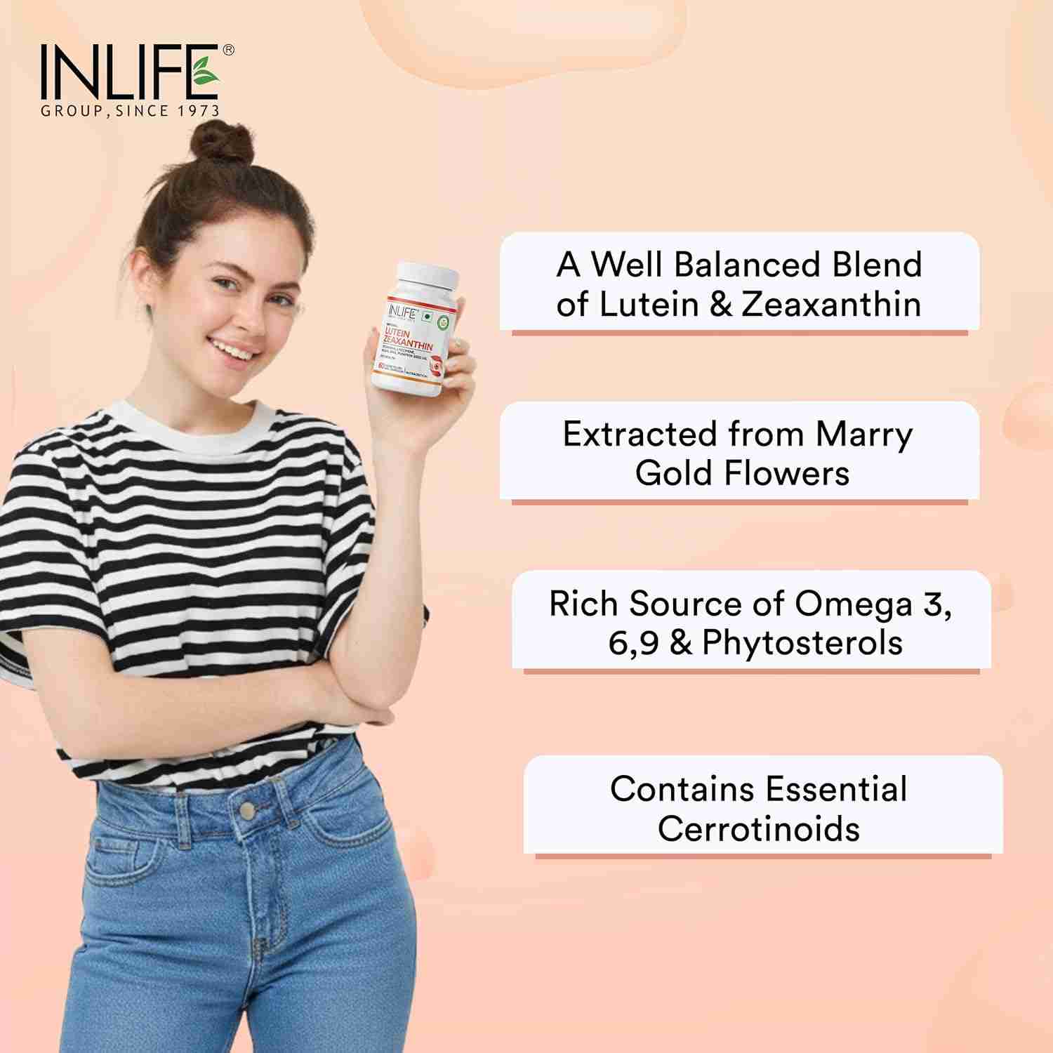 Inlife | Lutein (10mg) and Zeaxanthin (2mg) Supplements with Vitamin A, Lycopene, Algal DHA & Pumpkin Seed Oil | Supports Eye Health & Sleep, Cognitive Function | 60 Veg Capsules