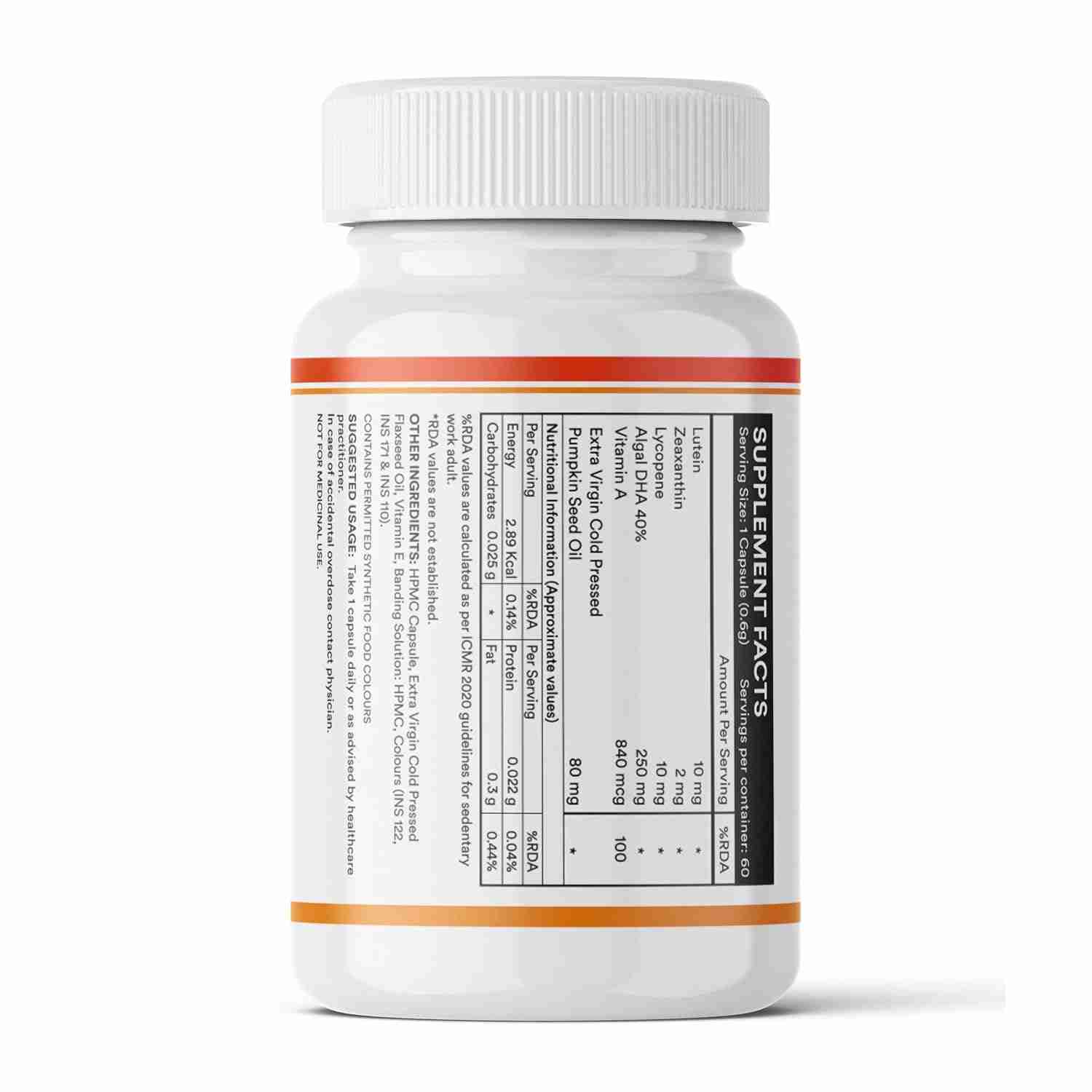Inlife | Lutein (10mg) and Zeaxanthin (2mg) Supplements with Vitamin A, Lycopene, Algal DHA & Pumpkin Seed Oil | Supports Eye Health & Sleep, Cognitive Function | 60 Veg Capsules