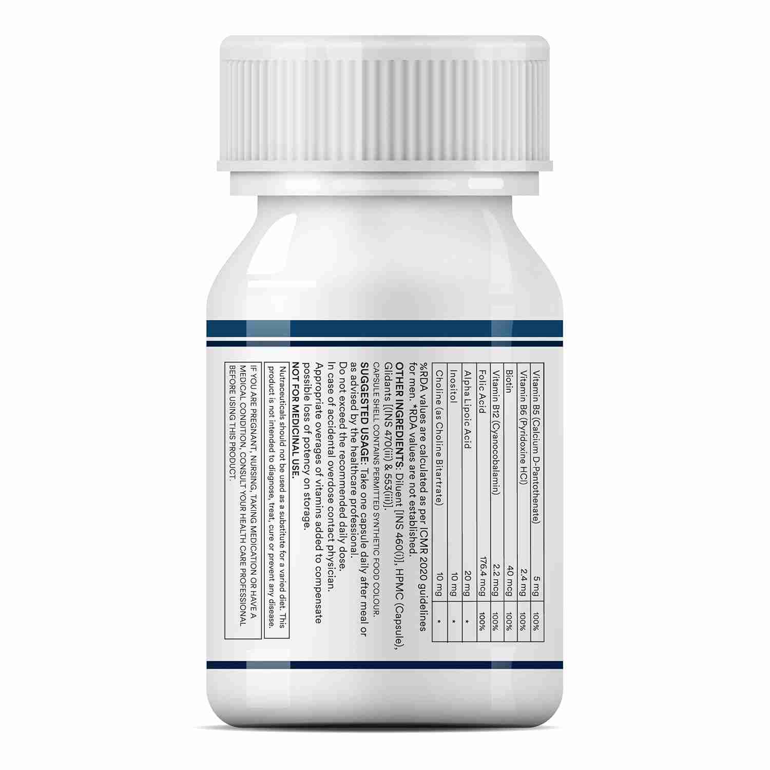 Inlife | B Complex Supplements B1, B2, B3, B5, B6, Biotin, with Vitamin B12, Folic Acid, Alpha Lipoic Acid, Inositol & Choline | For Energy & Metabolism | For Men Women | 60 Veg Cap