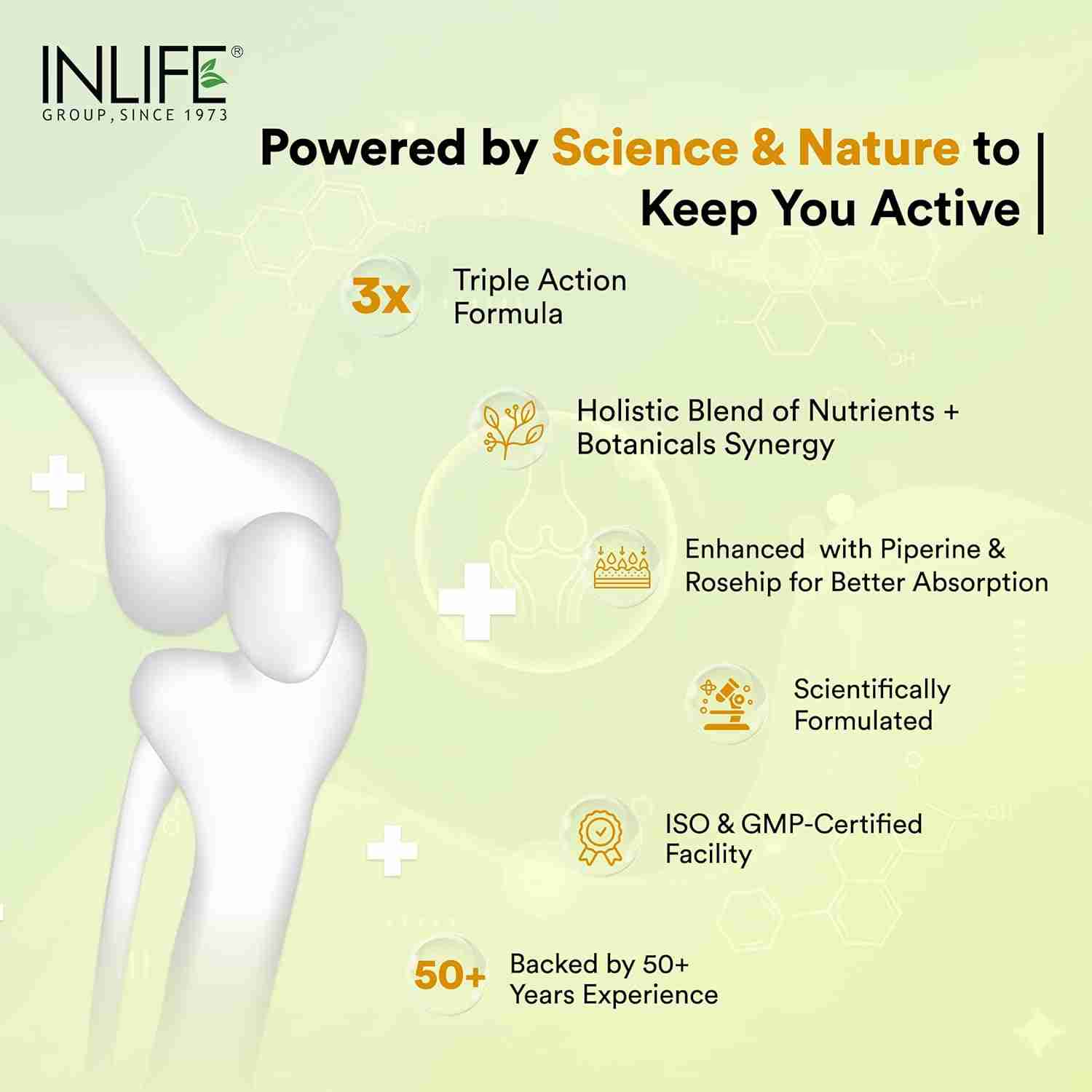 Inlife | Glucosamine Tablets for Joints with Chondroitin MSM Collagen Type II, Hyaluronic Acid, Vitamin D3 | Enriched with Boswellia, Rosehip, Curcumin | Knee Bone Cartilage Supplement | 60 Tablets