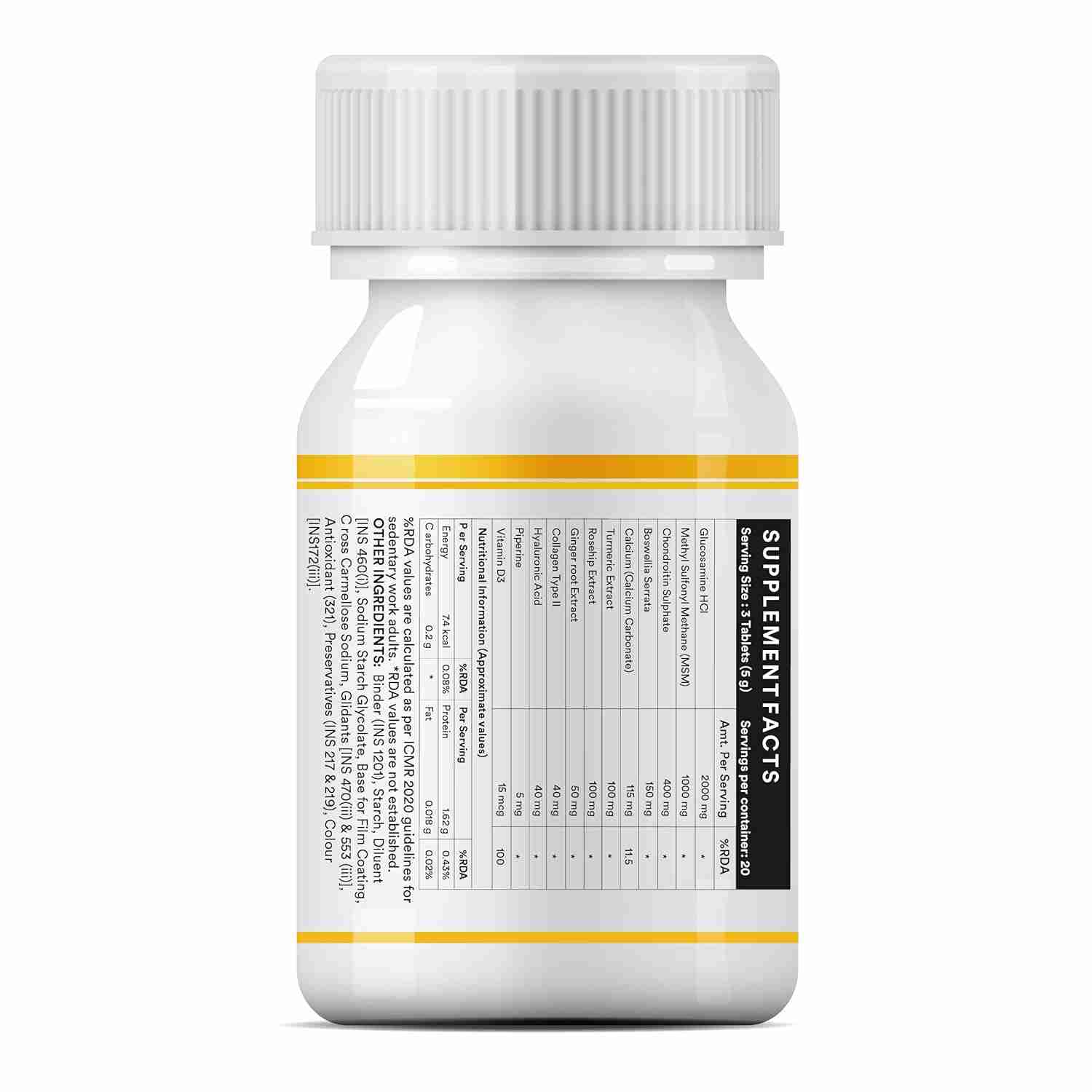 Inlife | Glucosamine Tablets for Joints with Chondroitin MSM Collagen Type II, Hyaluronic Acid, Vitamin D3 | Enriched with Boswellia, Rosehip, Curcumin | Knee Bone Cartilage Supplement | 60 Tablets